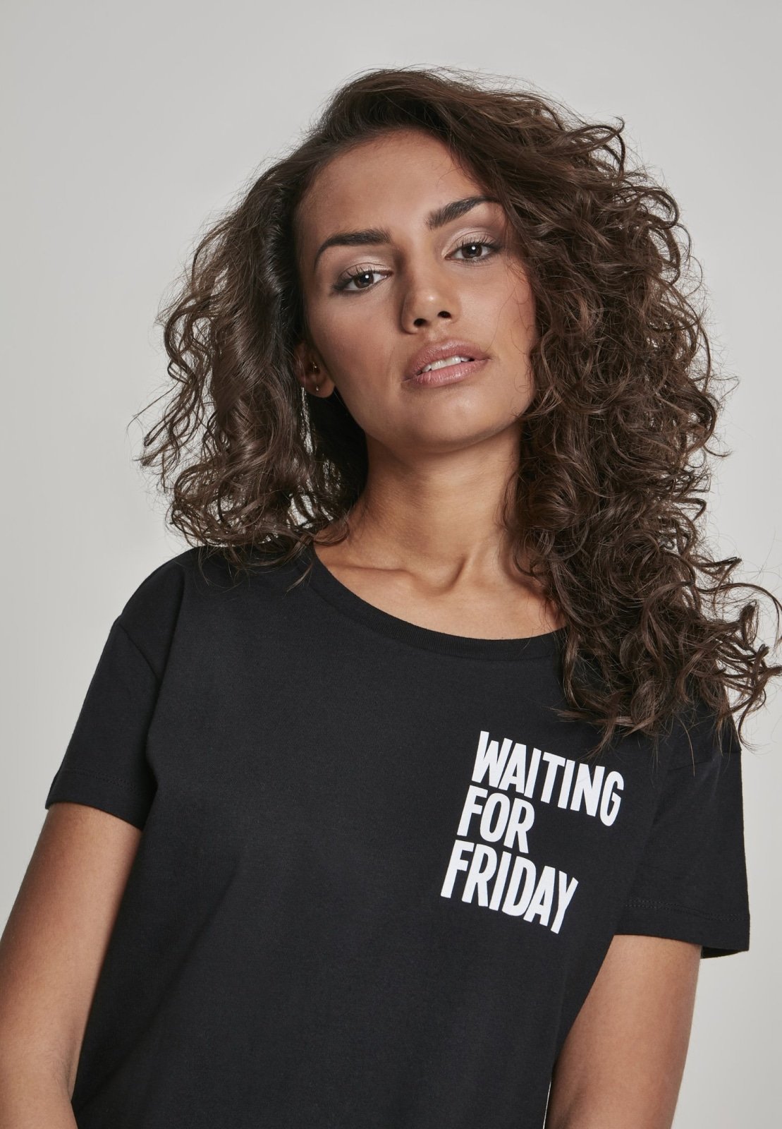 Ladies Waiting For Friday Box T-Shirt in soft cotton, featuring an oversized fit and stylish design.