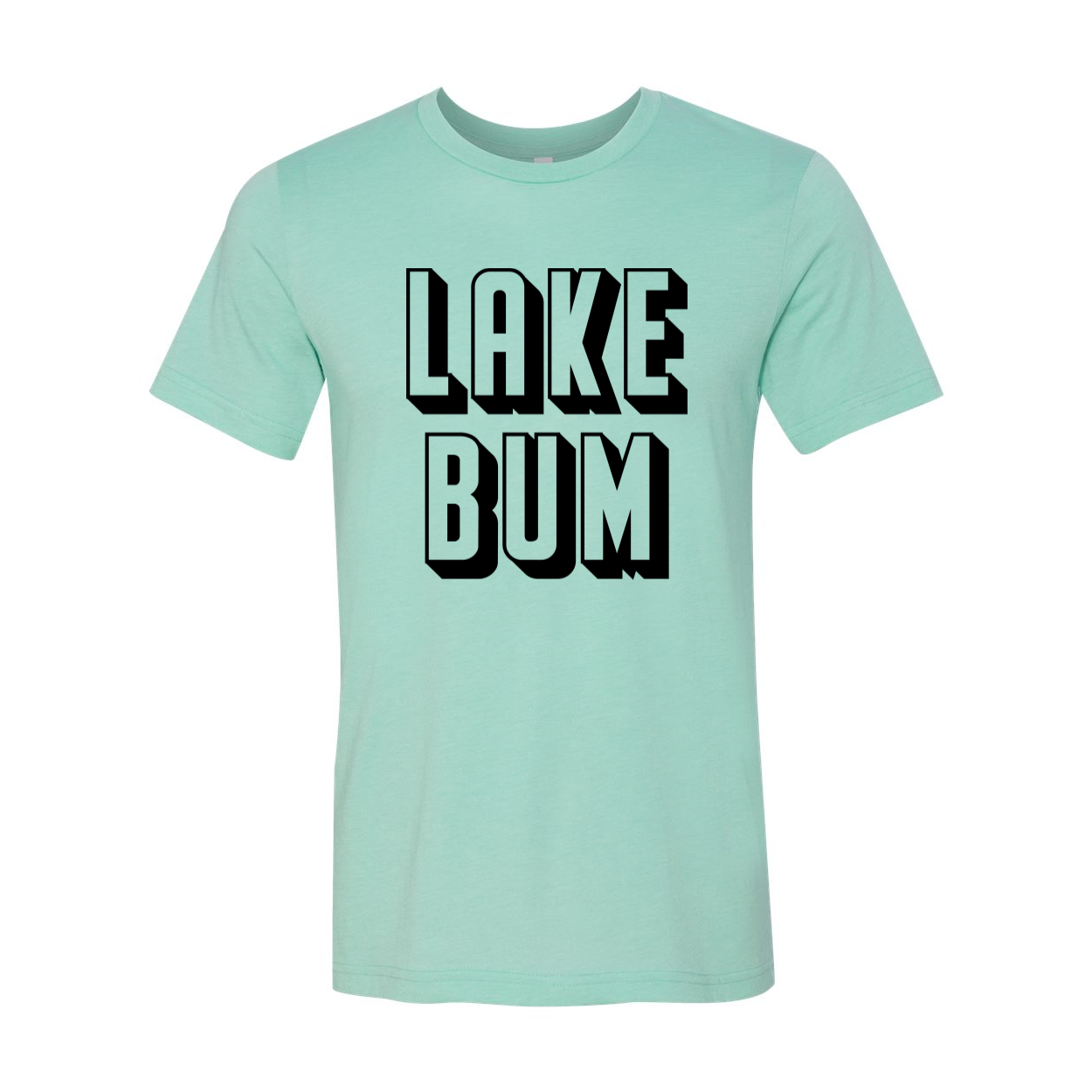 Lake Bum T-shirt in various sizes, showcasing its soft fabric and unisex design.