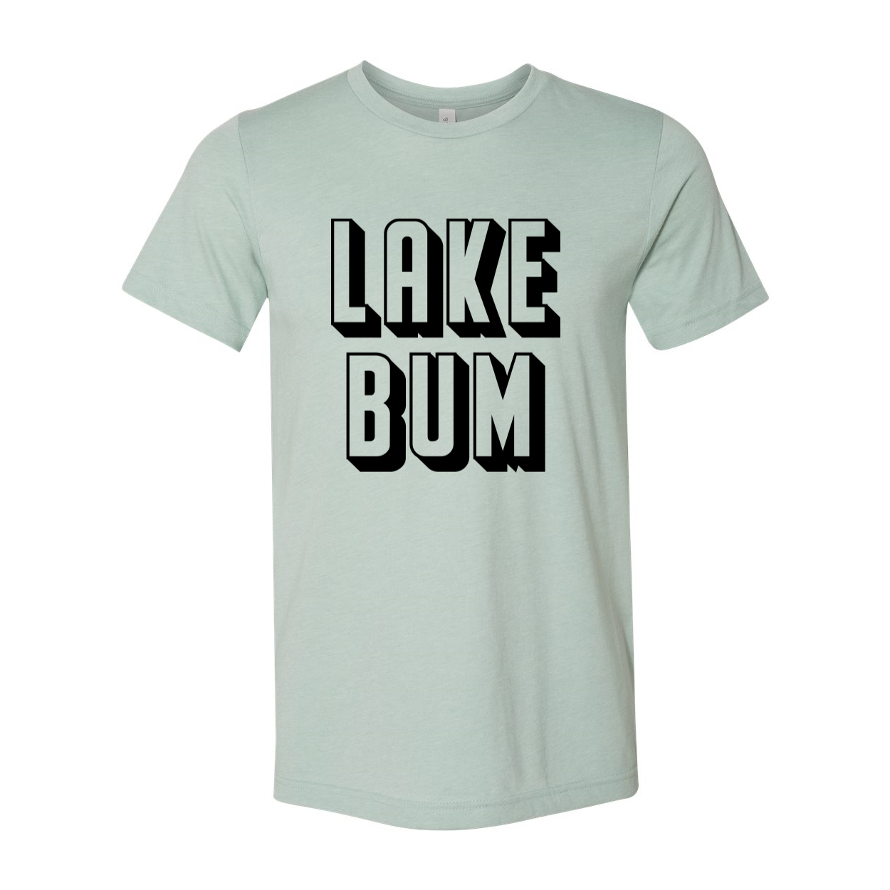 Lake Bum T-shirt in various sizes, showcasing its soft fabric and unisex design.