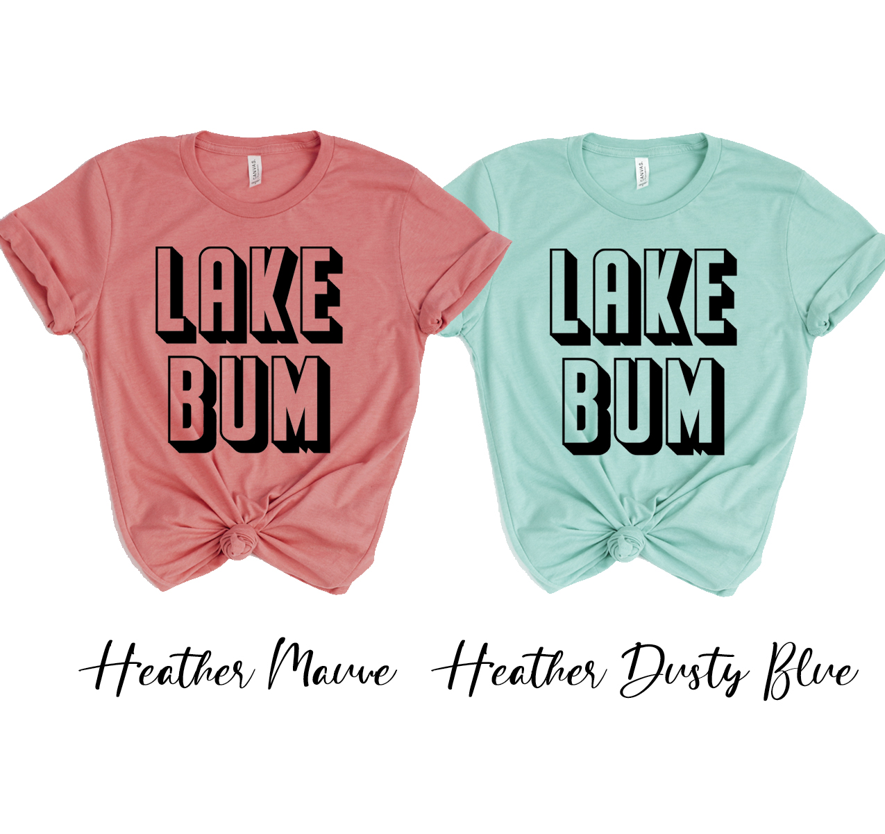 Lake Bum T-shirt in various sizes, showcasing its soft fabric and unisex design.