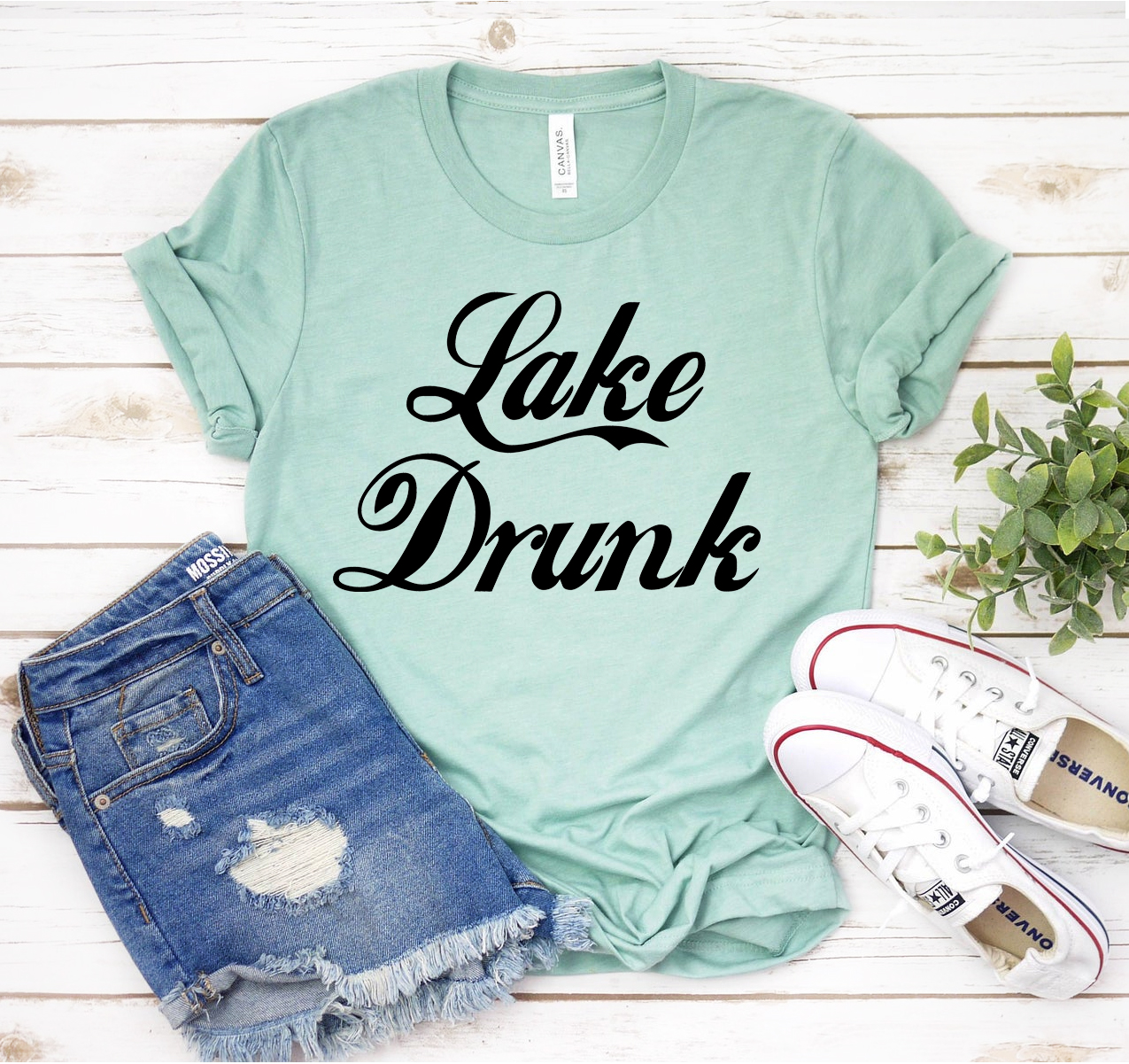 Lake Drunk T-shirt displayed on a mannequin, showcasing its unisex design and soft fabric.