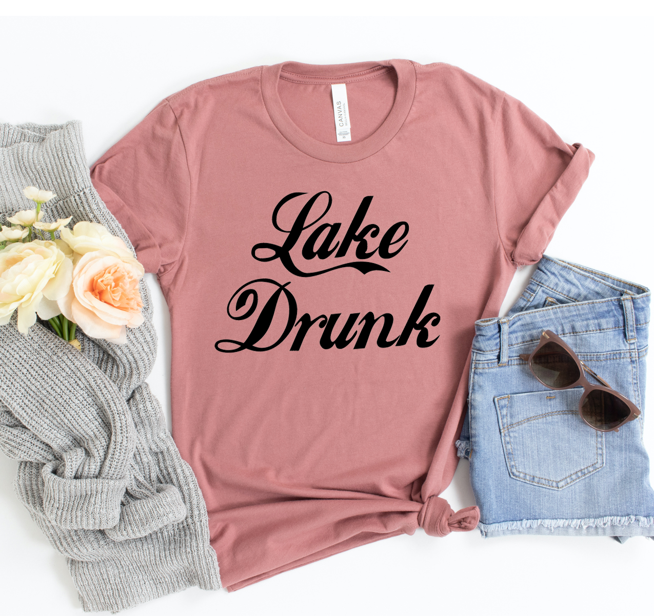 Lake Drunk T-shirt displayed on a mannequin, showcasing its unisex design and soft fabric.