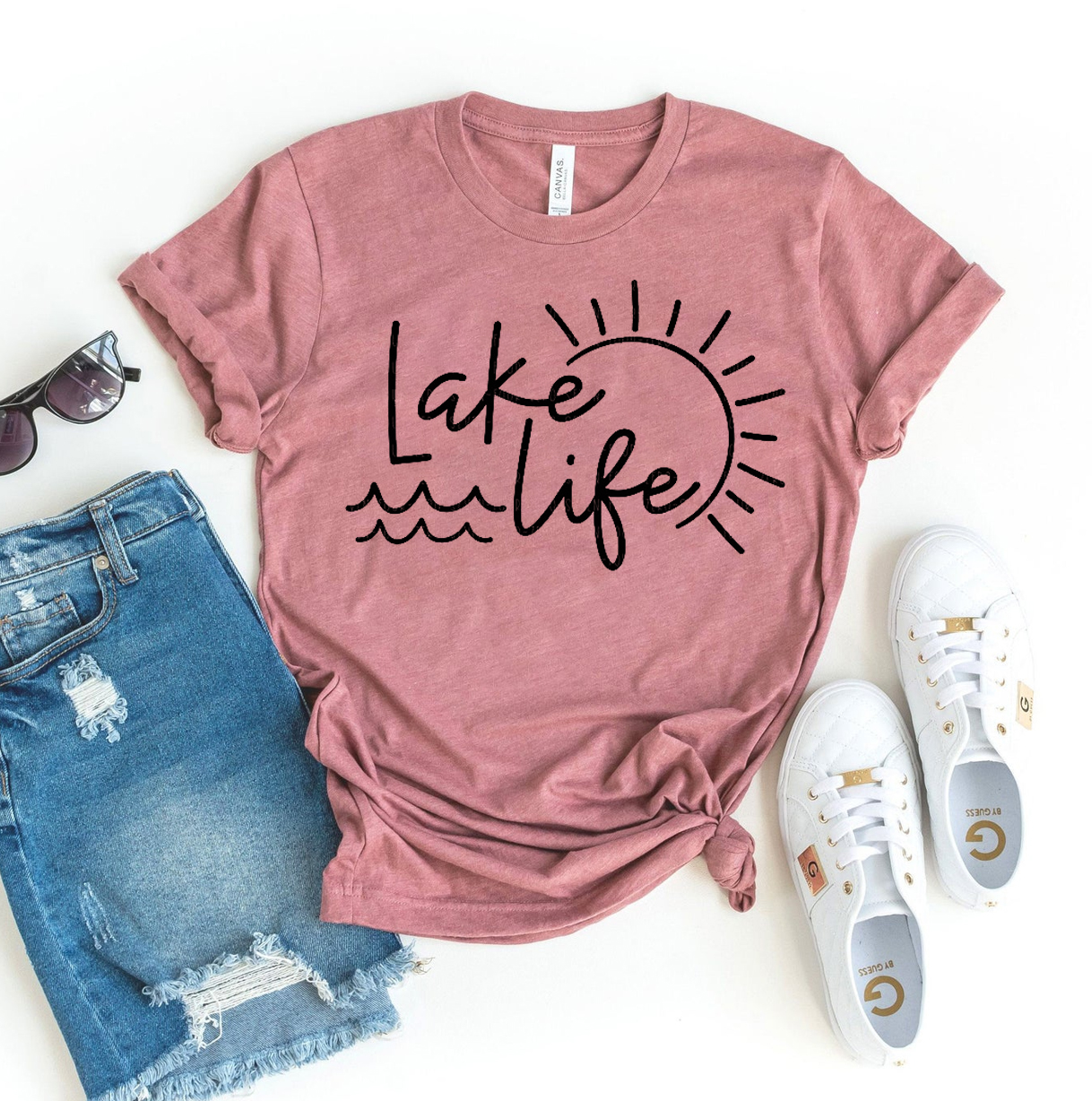 Lake Life T-shirt made of premium ring spun cotton, featuring a vibrant design and comfortable fit, available in various sizes.