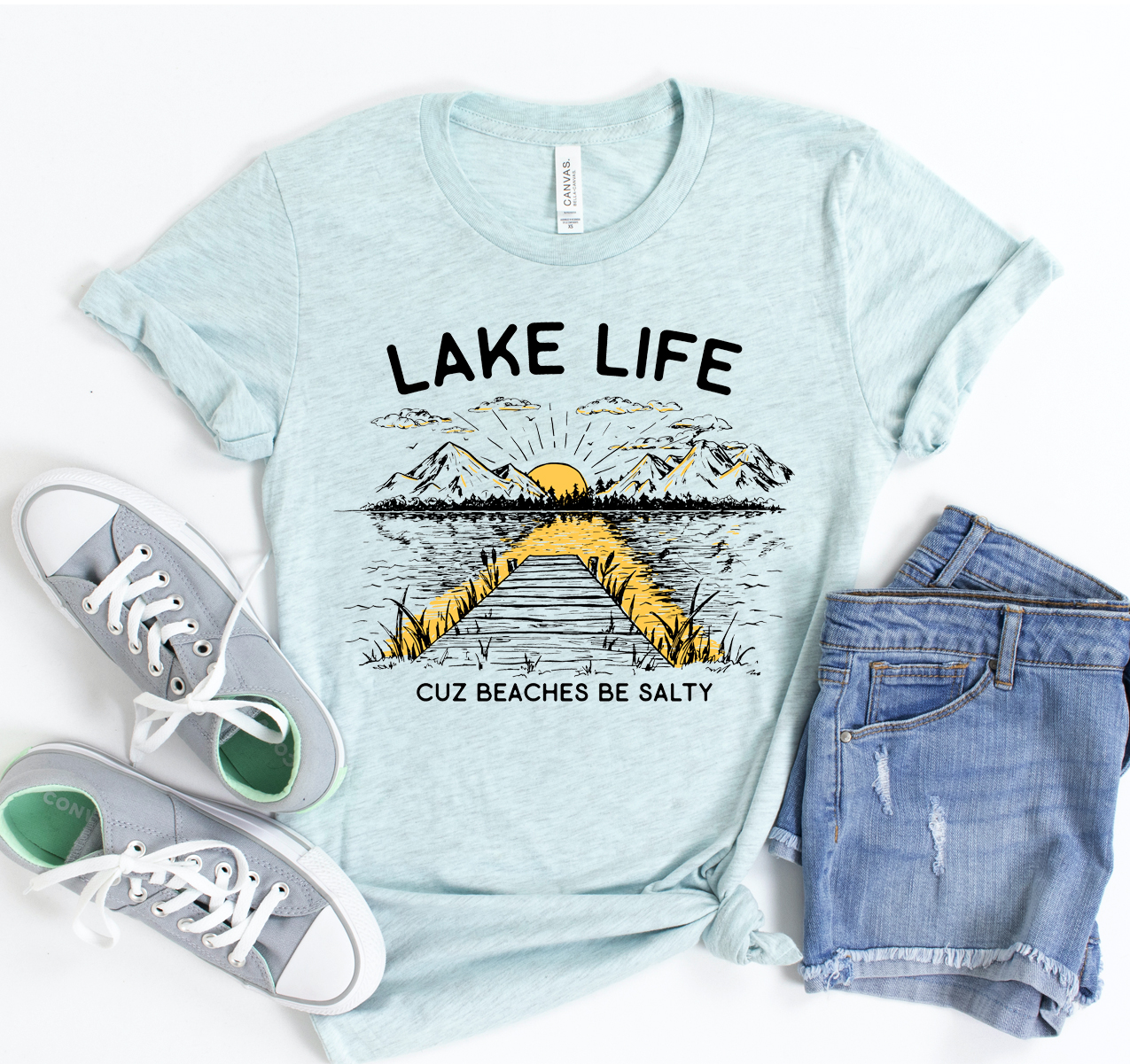 A classic unisex Lake Life T-shirt made from soft, breathable cotton, showcasing a lake-themed design.