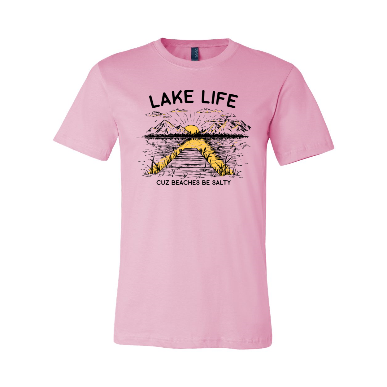 Lake Life T-shirt displayed on a hanger, showcasing its unisex design and soft fabric.