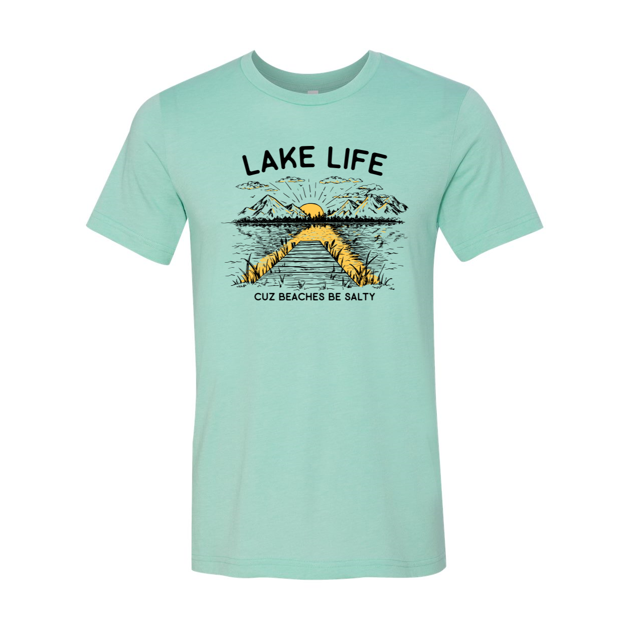 Lake Life T-shirt displayed on a hanger, showcasing its unisex design and soft fabric.