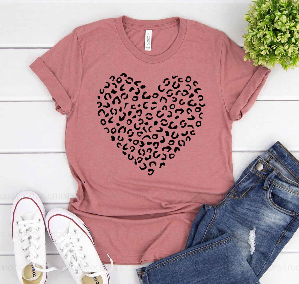 Leopard Heart T-shirt featuring a stylish leopard heart graphic on a soft cotton fabric, perfect for casual wear.