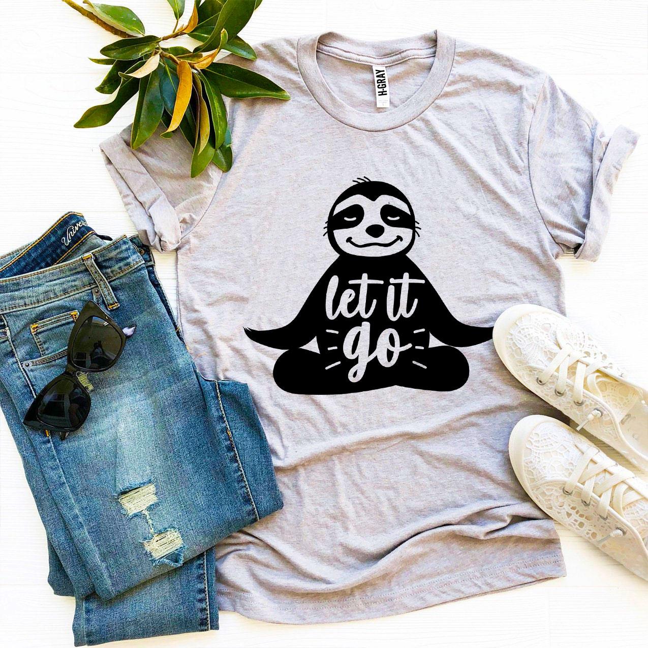 Let It Go T-shirt made from premium ring spun cotton, featuring a vibrant flex print design, available in various sizes.