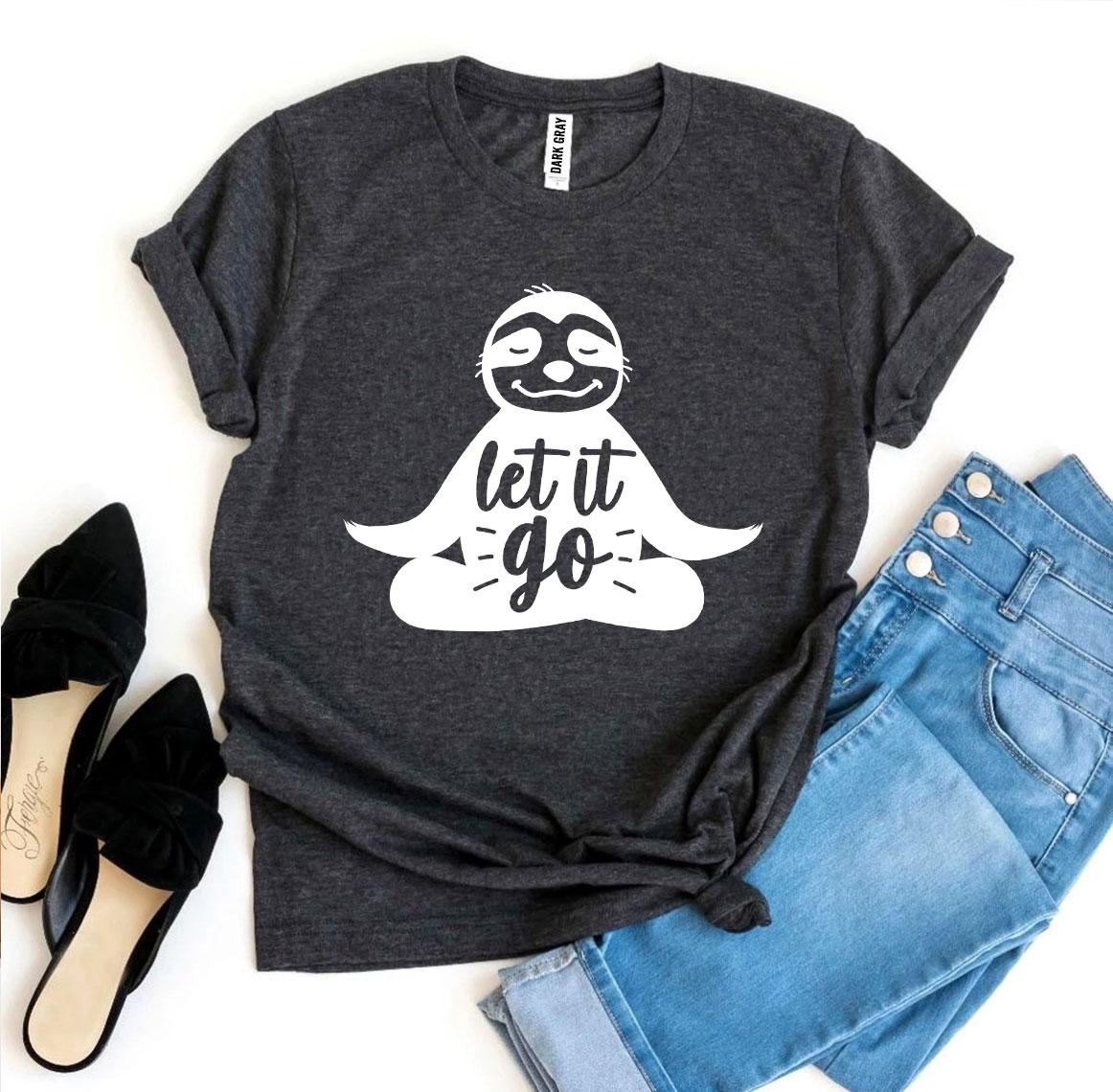 Let It Go T-shirt made from premium ring spun cotton, featuring a vibrant flex print design, available in various sizes.