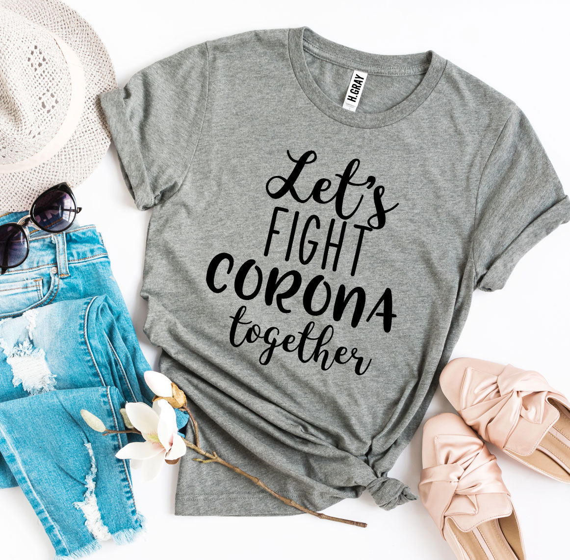 Let's Fight Corona Together T-shirt made of premium ring spun cotton, featuring a vibrant flex print design.