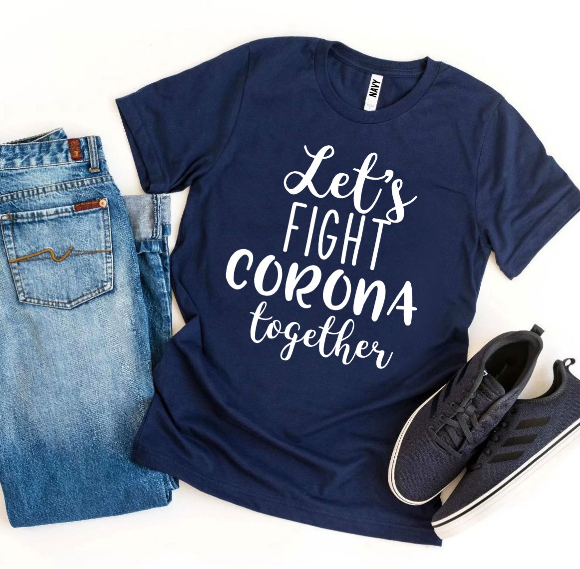 Let's Fight Corona Together T-shirt made of premium ring spun cotton, featuring a vibrant flex print design.