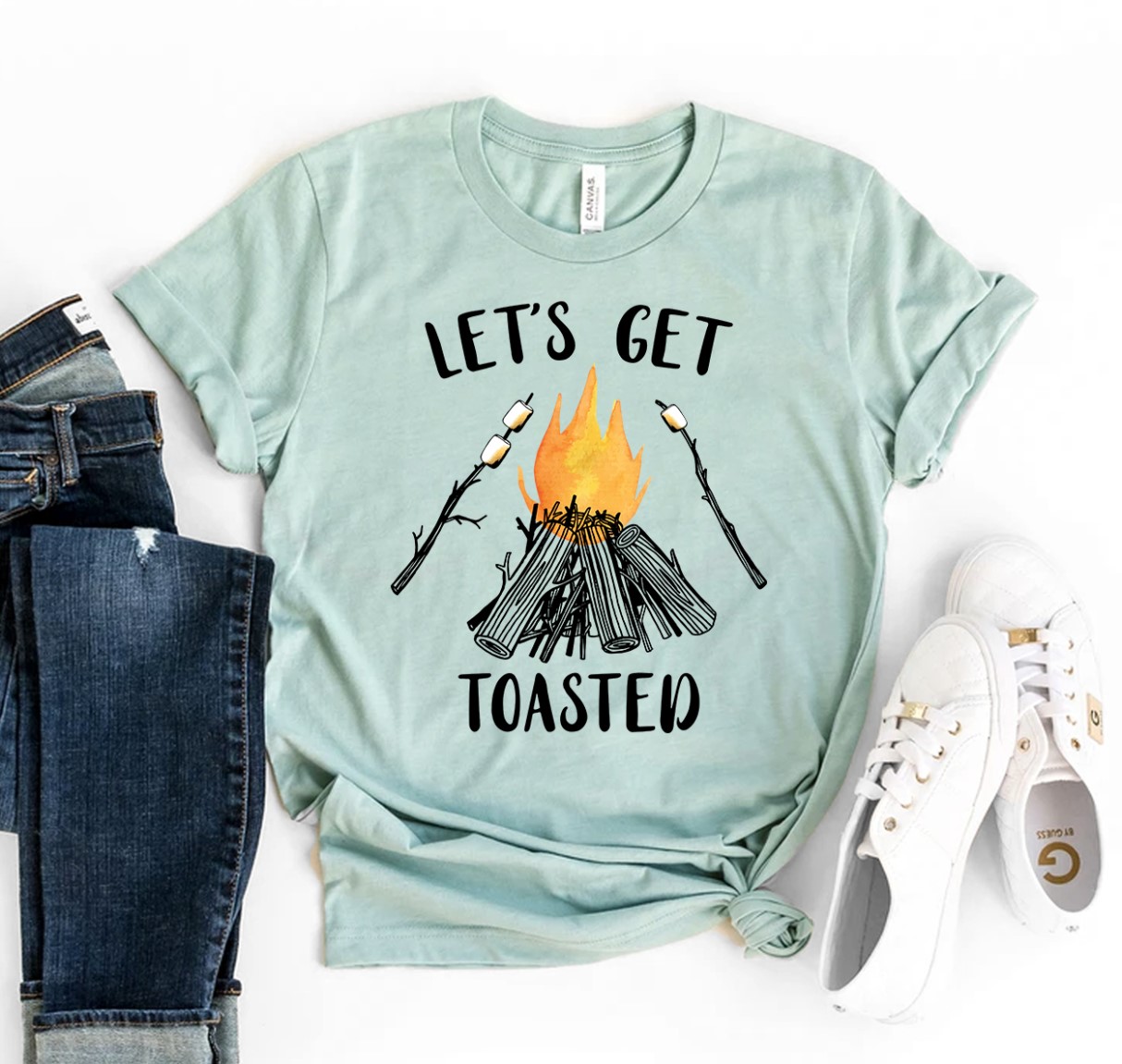 Lets Get Toasted T-shirt made from premium ring spun cotton, featuring a vibrant flex print design, available in various sizes.