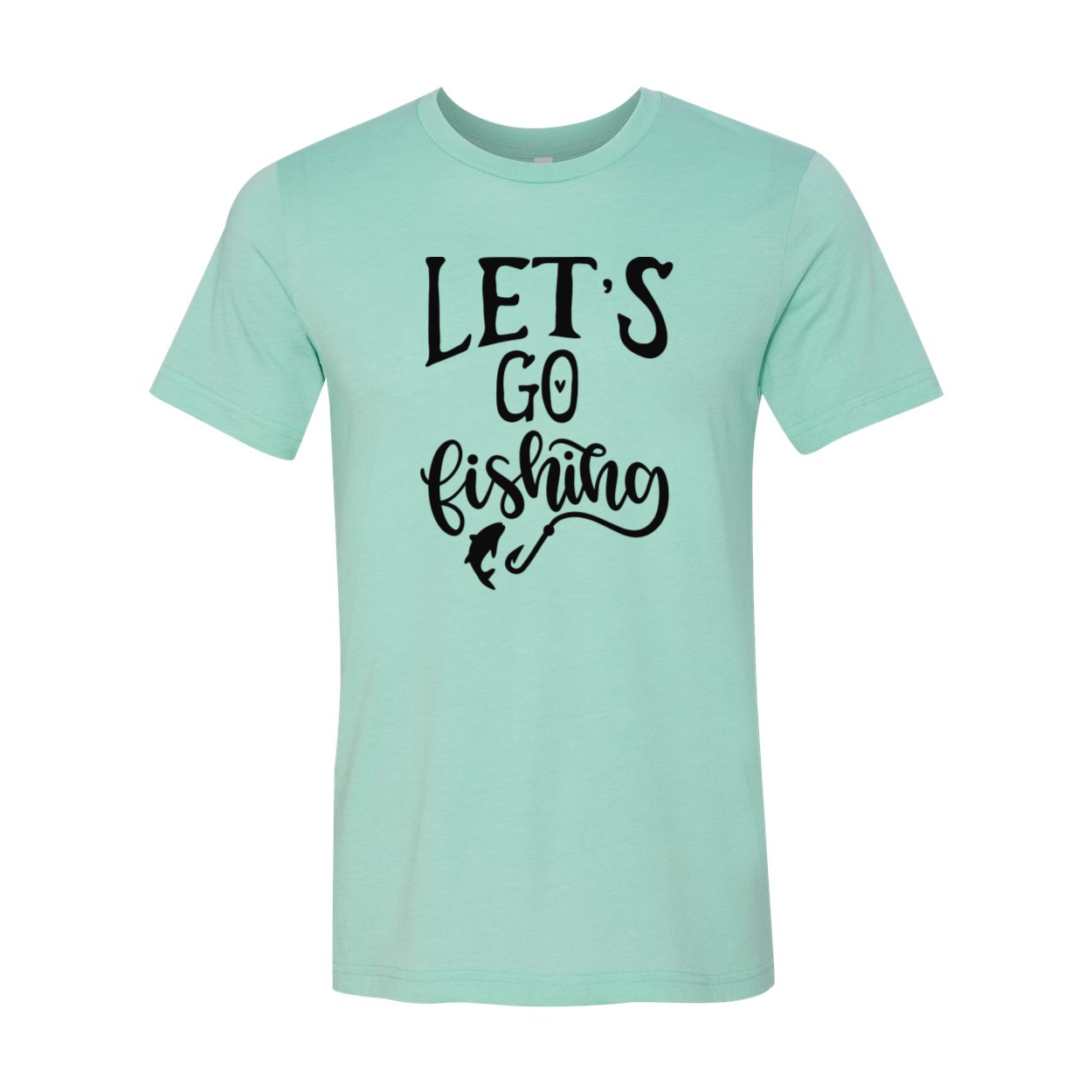 A unisex Lets Go Fishing Shirt made from soft ring spun cotton, available in multiple colors and sizes, featuring a classic crew neck design.