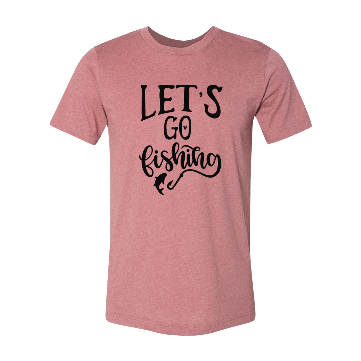 A unisex Lets Go Fishing Shirt made from soft ring spun cotton, available in multiple colors and sizes, featuring a classic crew neck design.