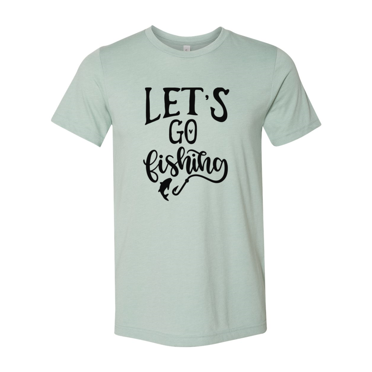 A unisex Lets Go Fishing Shirt made from soft ring spun cotton, available in multiple colors and sizes, featuring a classic crew neck design.