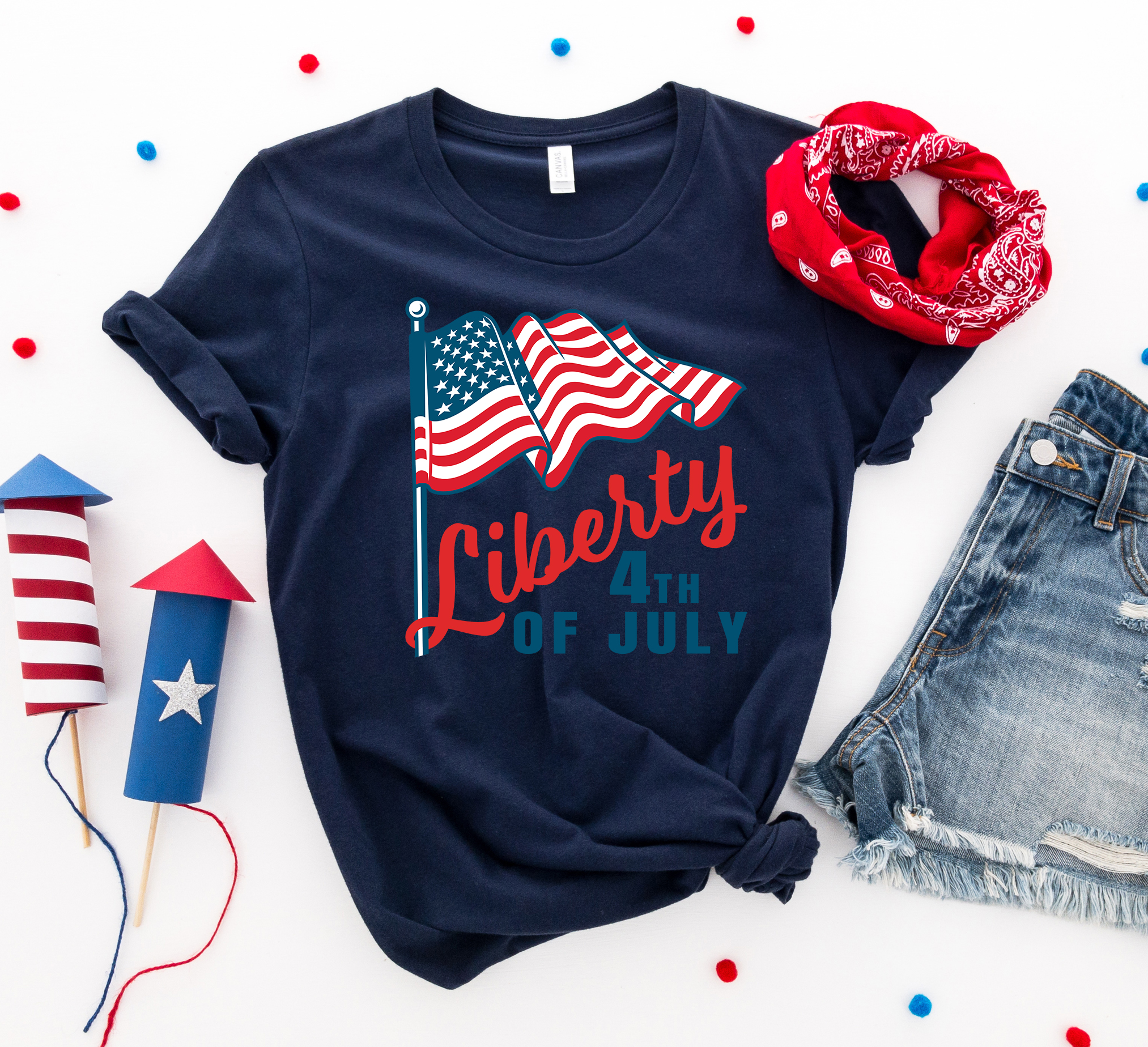 Liberty 4th of July T-shirt made from premium ring spun cotton with vibrant patriotic design.