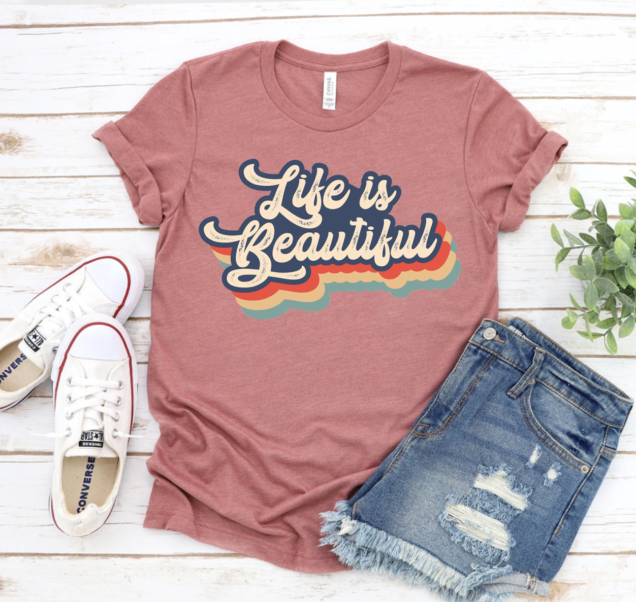 Life Is Beautiful Shirt in various sizes, showcasing its soft fabric and unisex design.