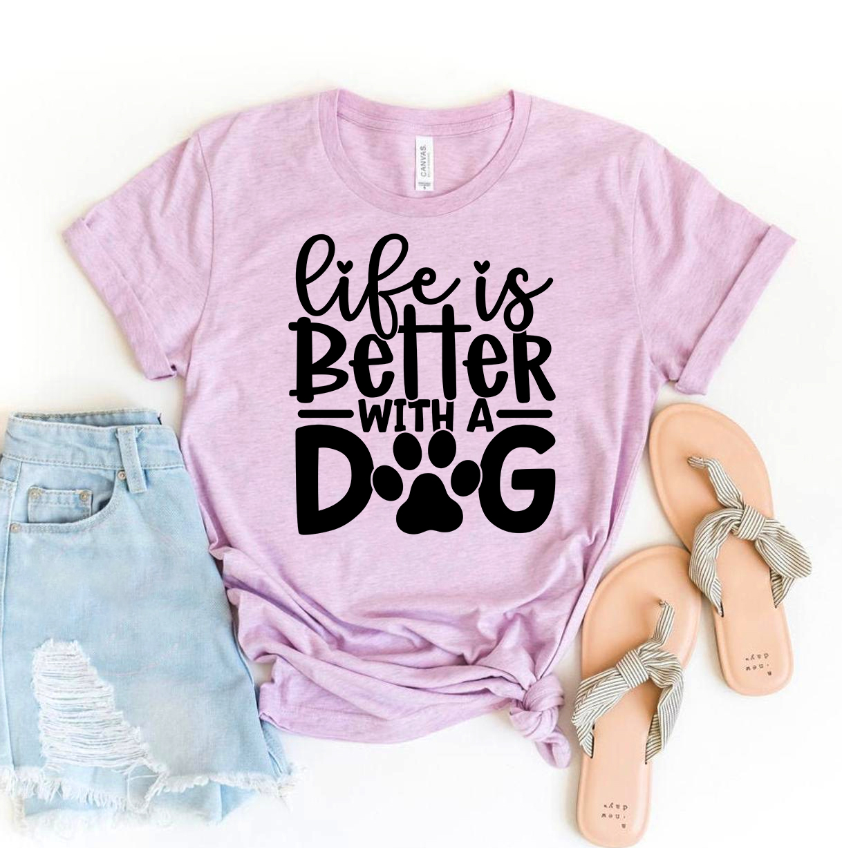 A stylish 'Life Is Better With A Dog' T-shirt made from premium ring spun cotton, featuring a vibrant flex print design.