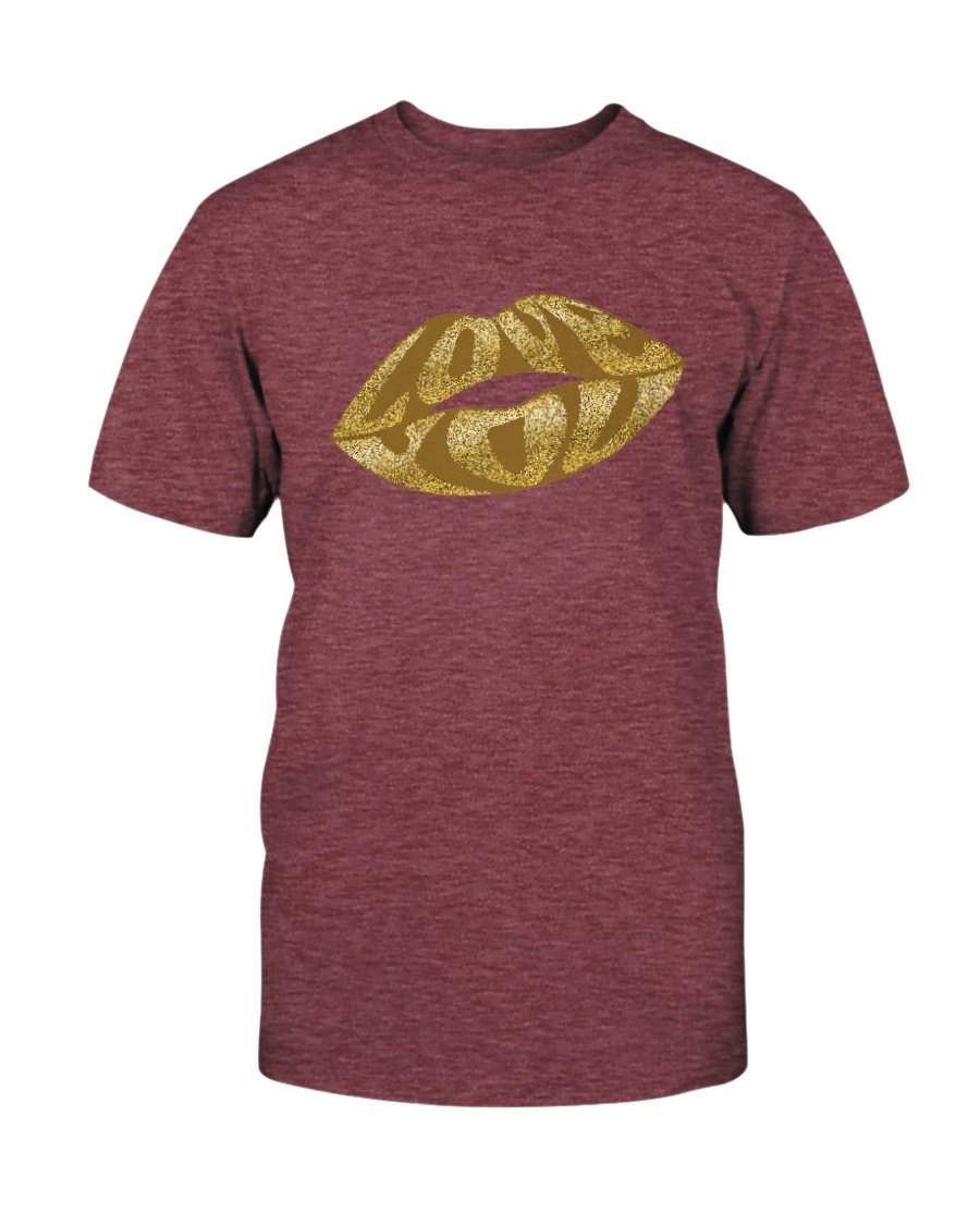 A stylish unisex Lips Gold Glitter Shirt made from soft ring spun cotton, featuring a vibrant glitter design and available in multiple colors.