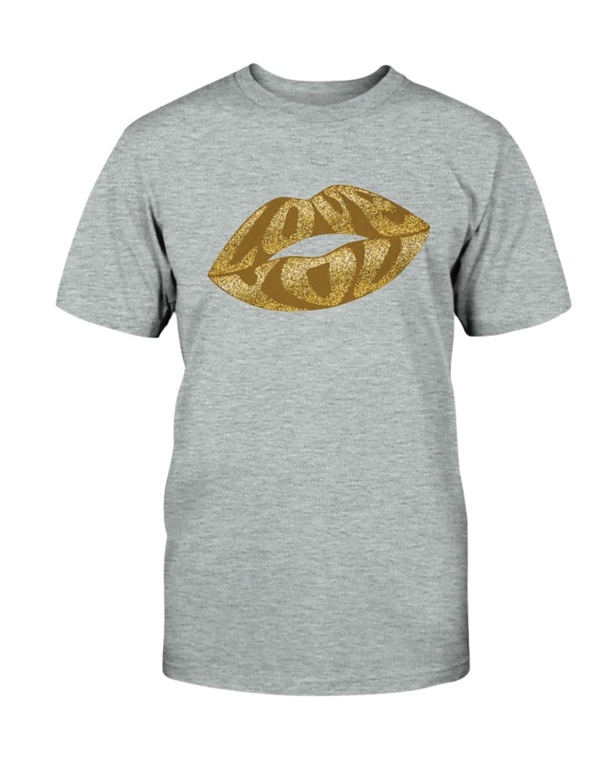 A stylish unisex Lips Gold Glitter Shirt made from soft ring spun cotton, featuring a vibrant glitter design and available in multiple colors.