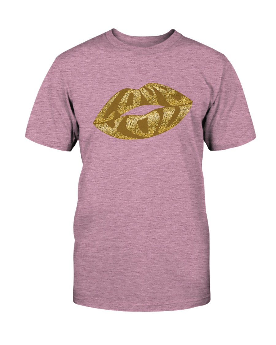 A stylish unisex Lips Gold Glitter Shirt made from soft ring spun cotton, featuring a vibrant glitter design and available in multiple colors.