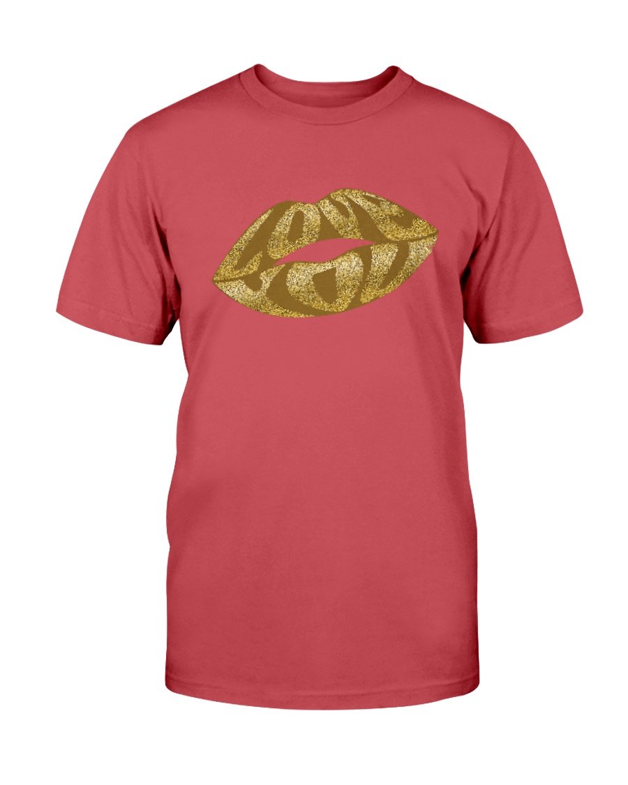 A stylish unisex Lips Gold Glitter Shirt made from soft ring spun cotton, featuring a vibrant glitter design and available in multiple colors.