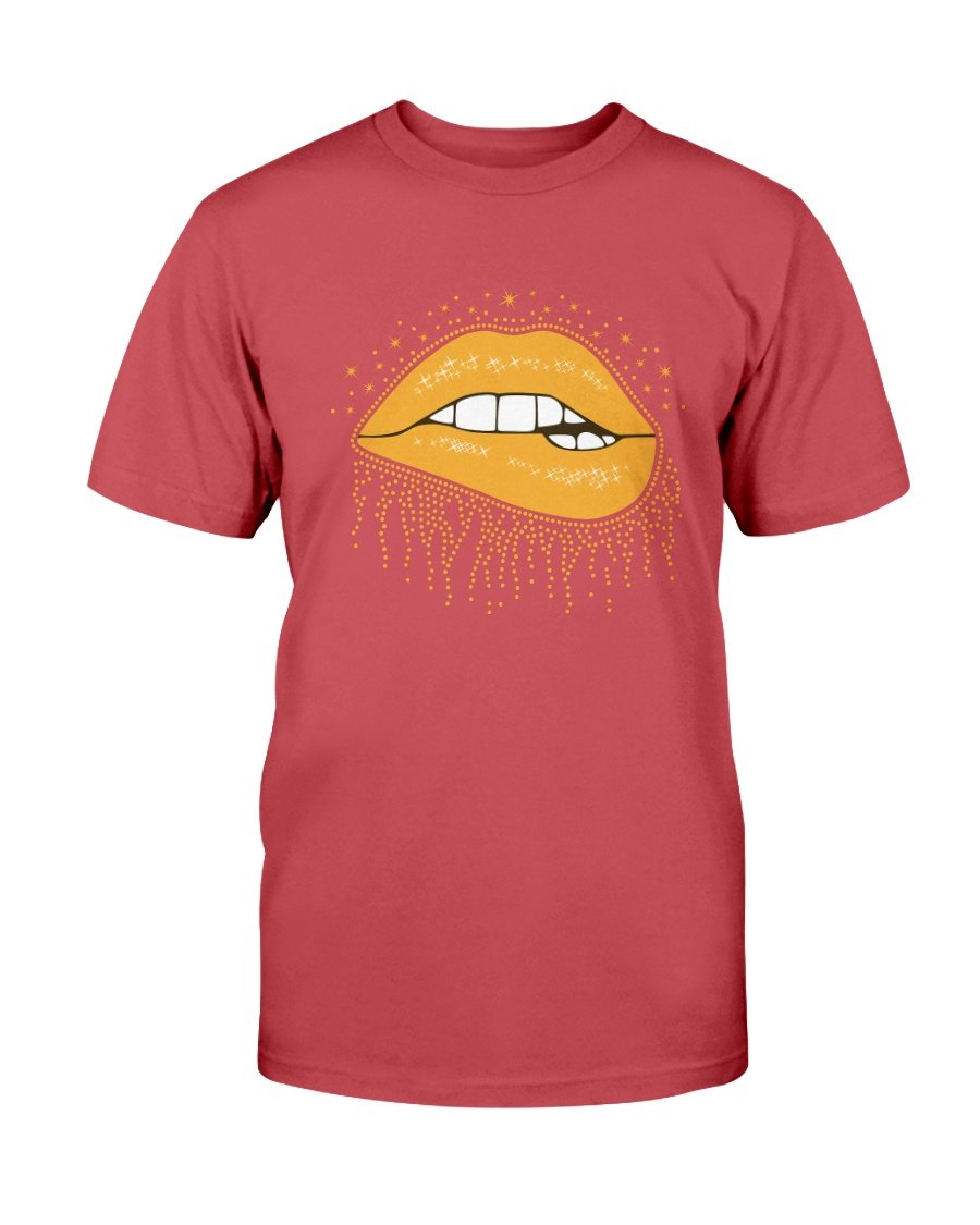 A stylish unisex Lips Shirt made from soft ring spun cotton, available in multiple colors and sizes, featuring a classic crew neck and short sleeves.