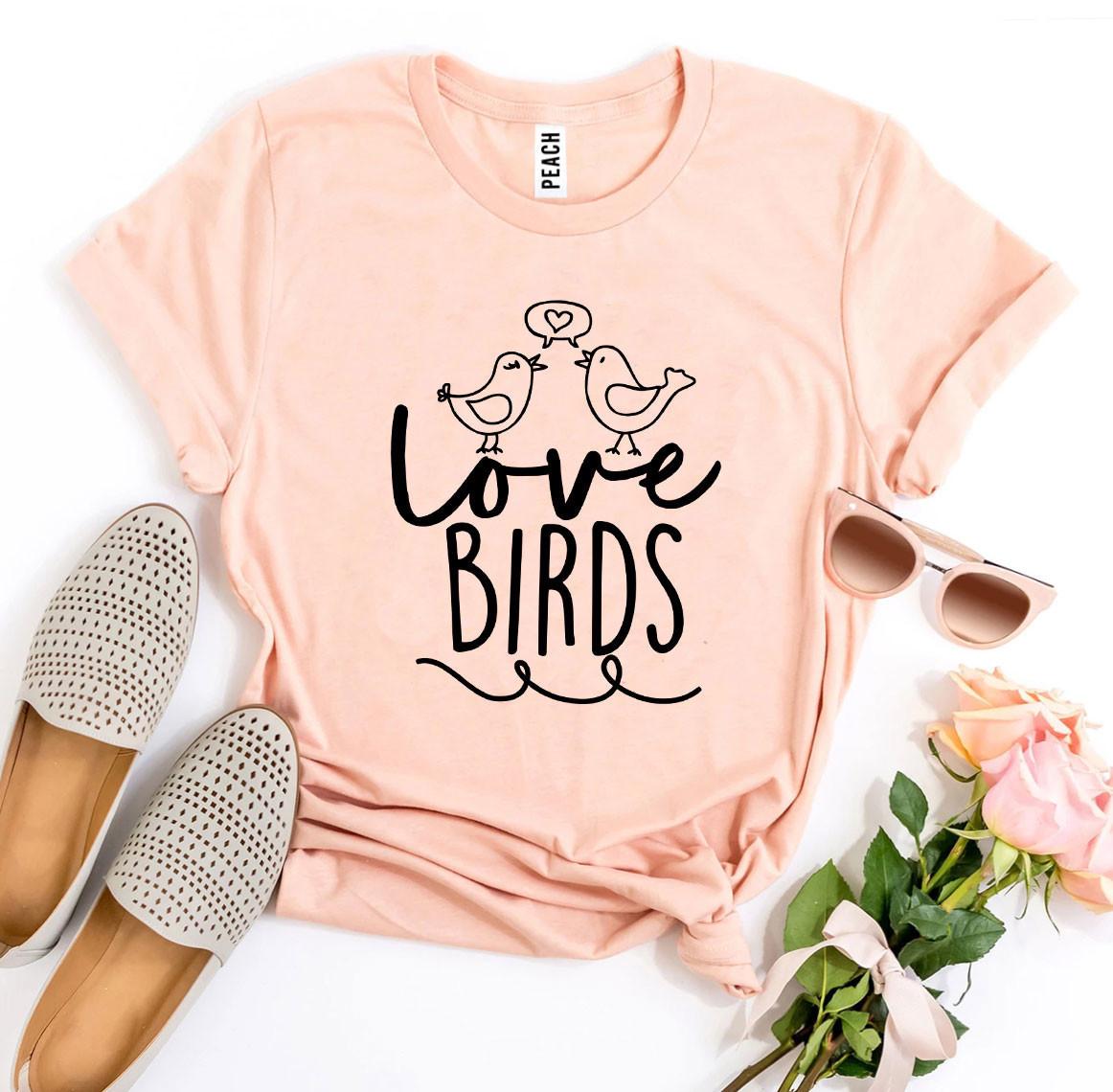 Love Birds T-shirt made from premium ring spun cotton, featuring a vibrant flex print design, available in various sizes.