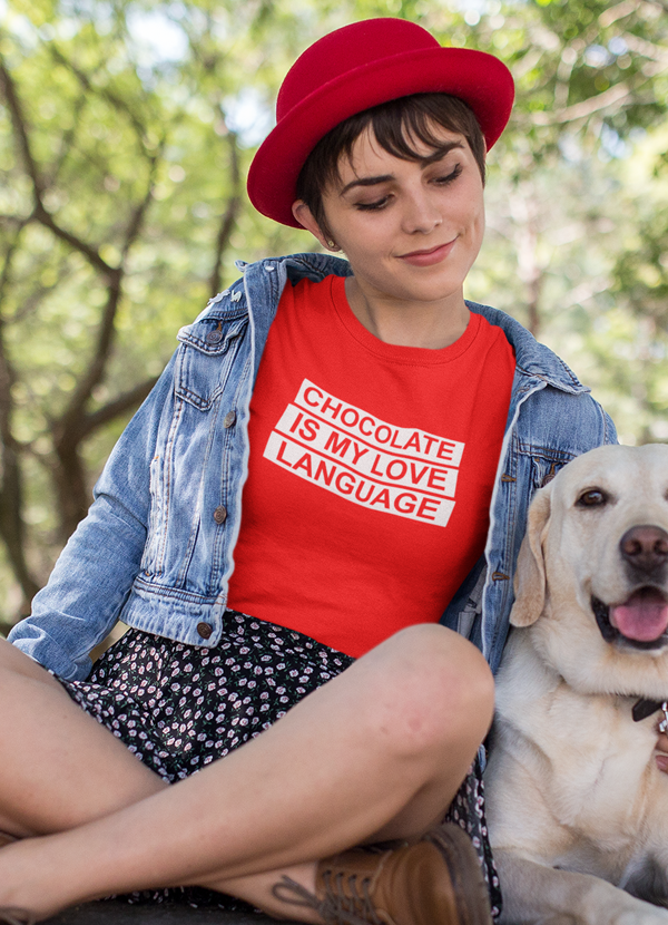 A stylish Love Chocolate Women T-shirt made from soft ringspun cotton, featuring a unique chocolate-themed design.