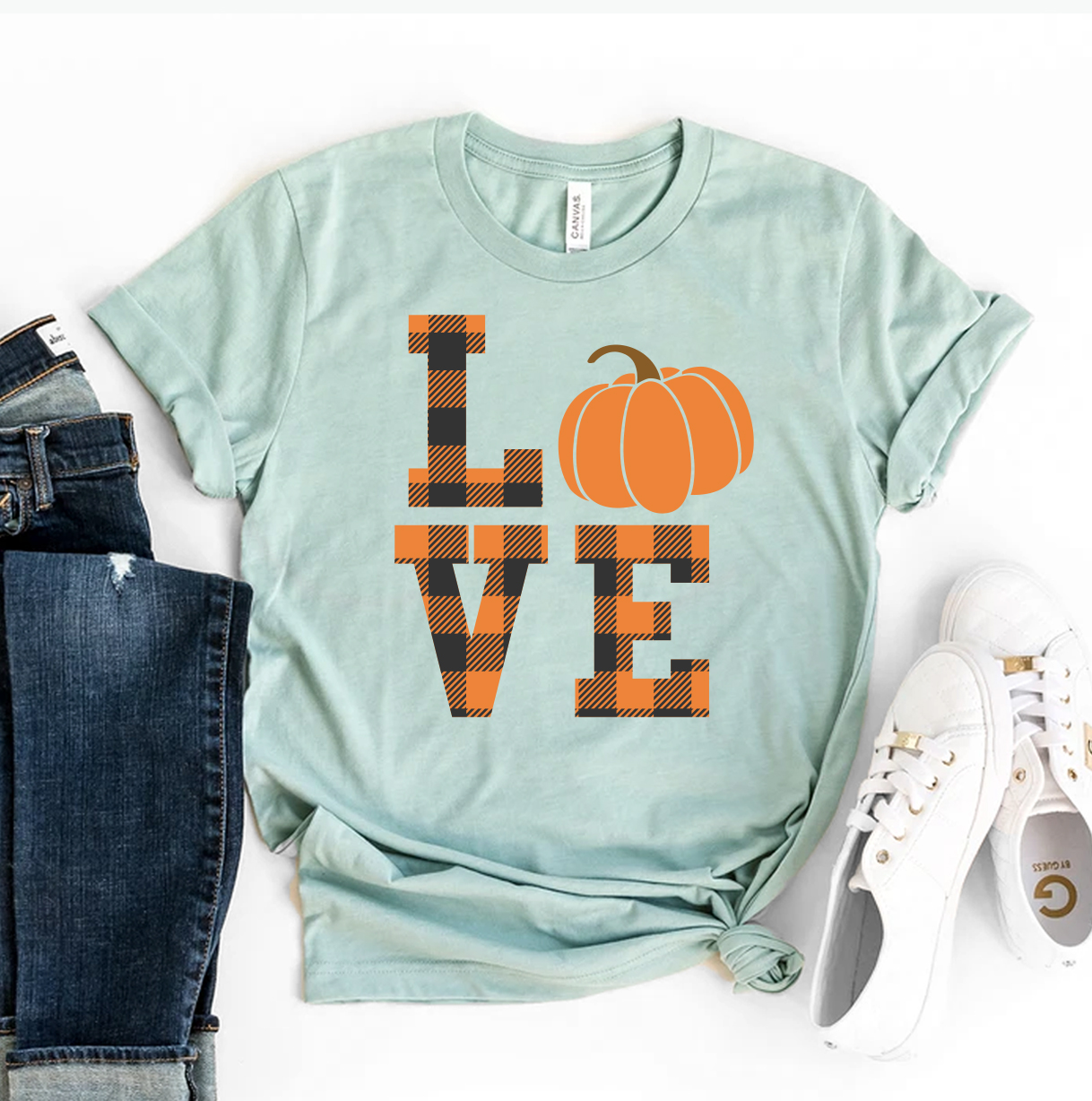 Love Fall T-shirt made of premium ring spun cotton, featuring a vibrant autumn-themed design with soft textile flex print.