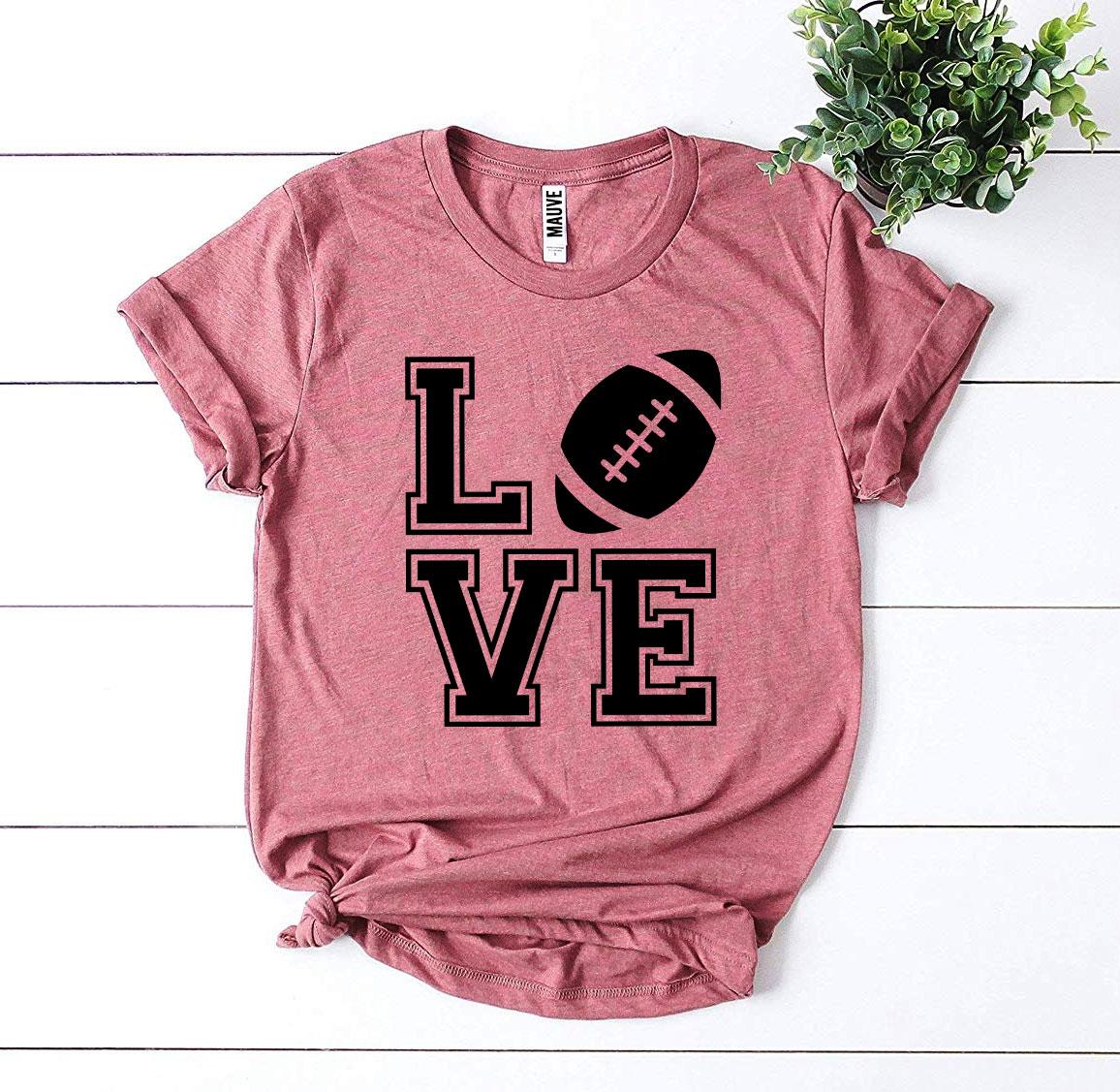 Love Football T-shirt made of premium ring spun cotton, featuring a stylish flex print design, available in various sizes.