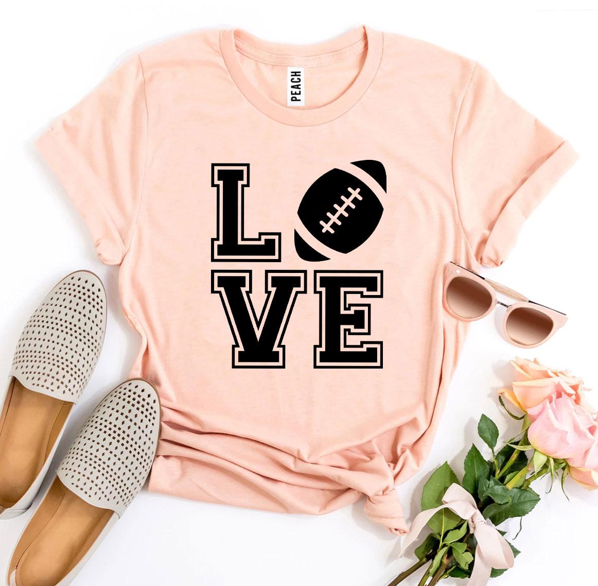 Love Football T-shirt made of premium ring spun cotton, featuring a stylish flex print design, available in various sizes.