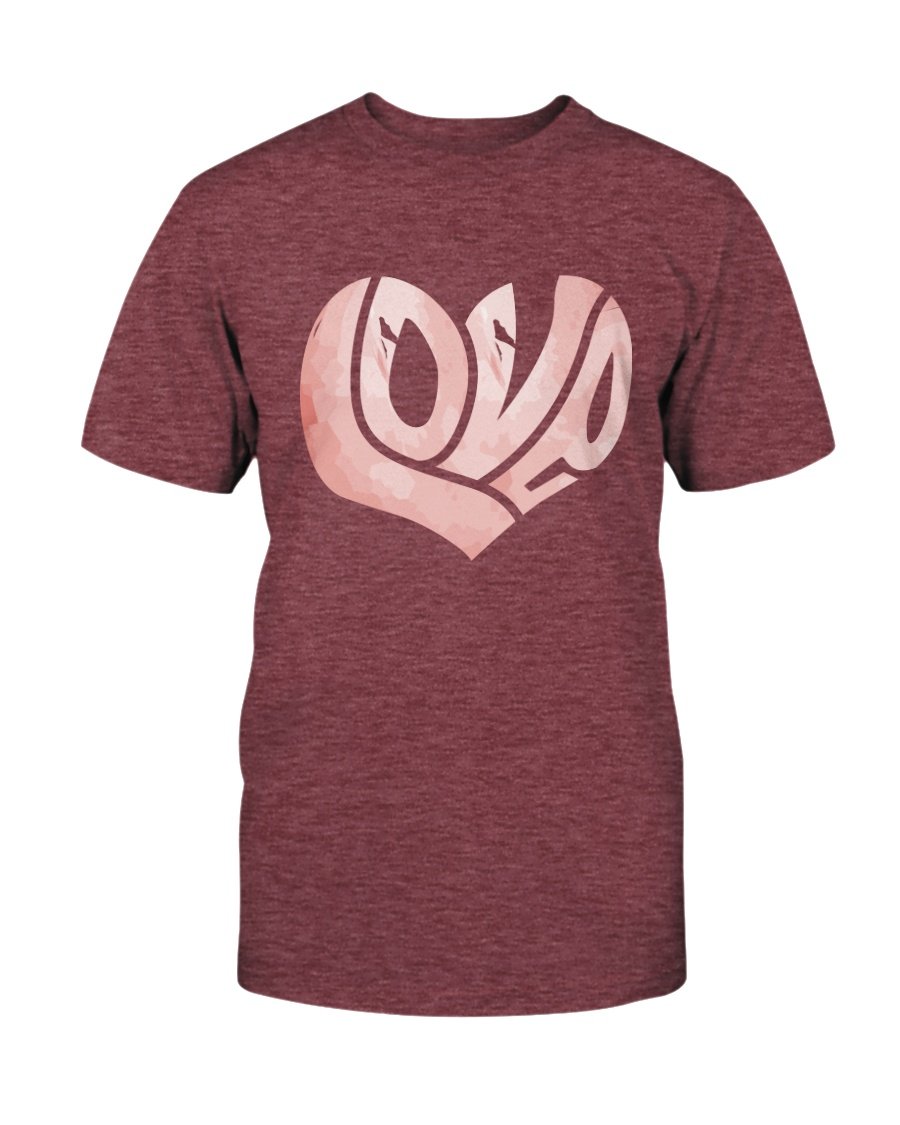 A stylish unisex Love Heart Shirt made from soft ring spun cotton, available in various colors and sizes.