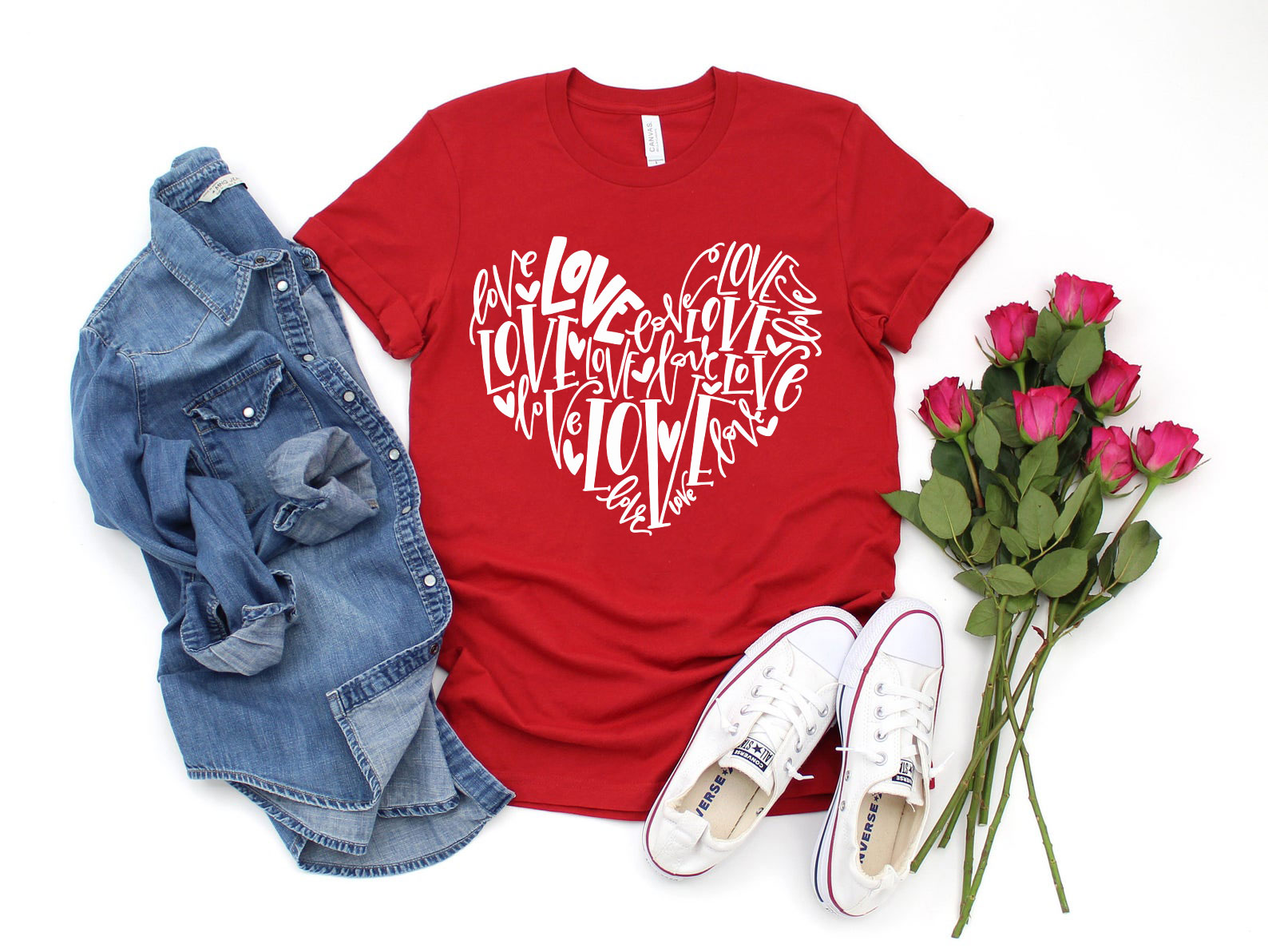 A stylish unisex Love Heart Shirt made from soft ring spun cotton, available in various colors and sizes.