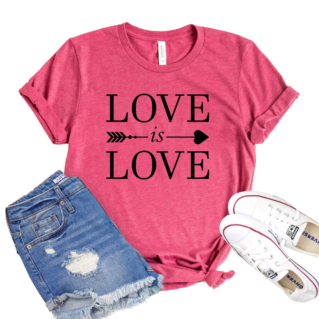 A unisex Love Is Love T-shirt made from soft airlume cotton, featuring a vibrant design promoting love and inclusivity.