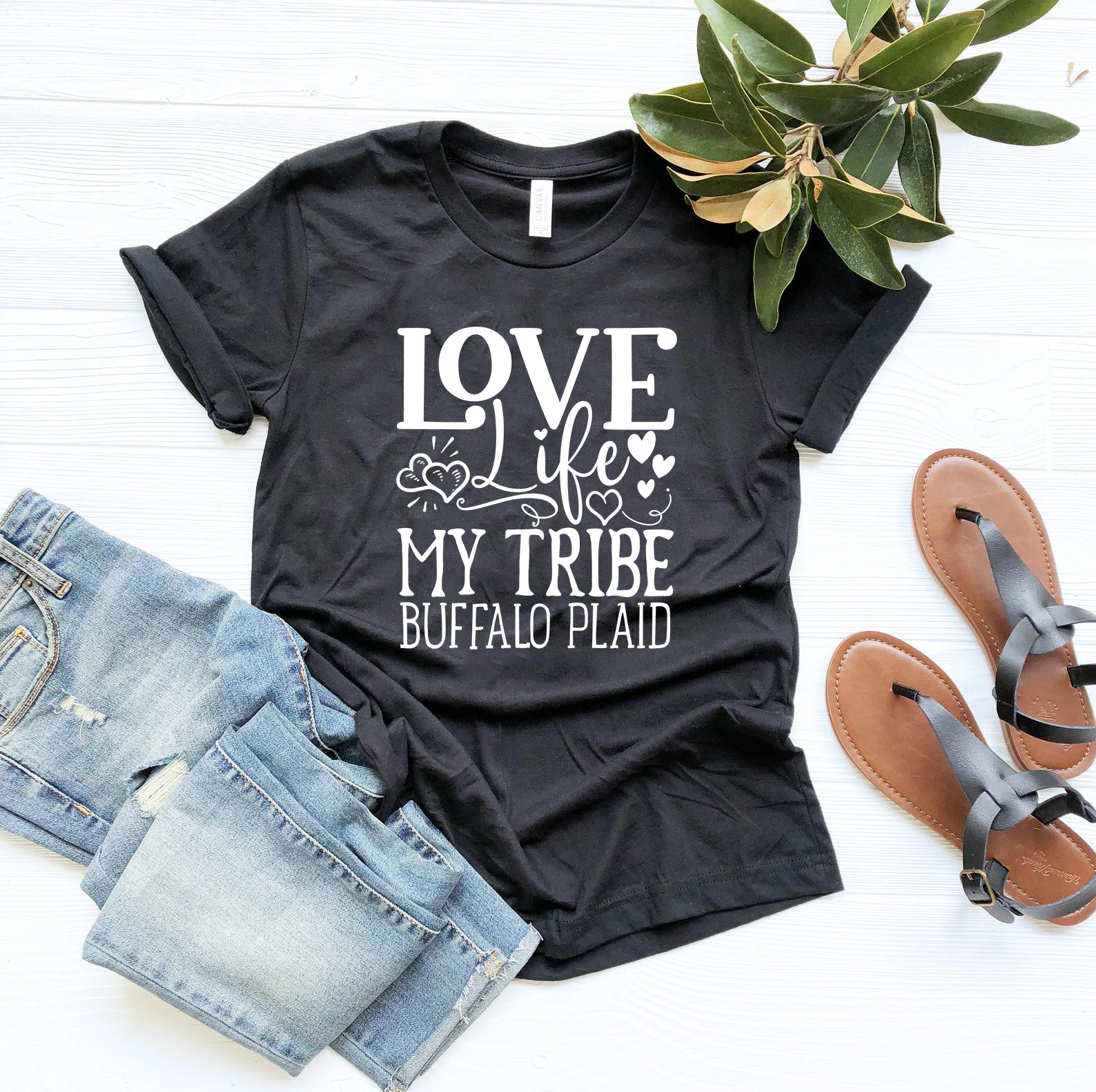 Unisex Love Life My Tribe Buffalo Plaid Shirt in various colors, showcasing its comfortable fit and stylish design.