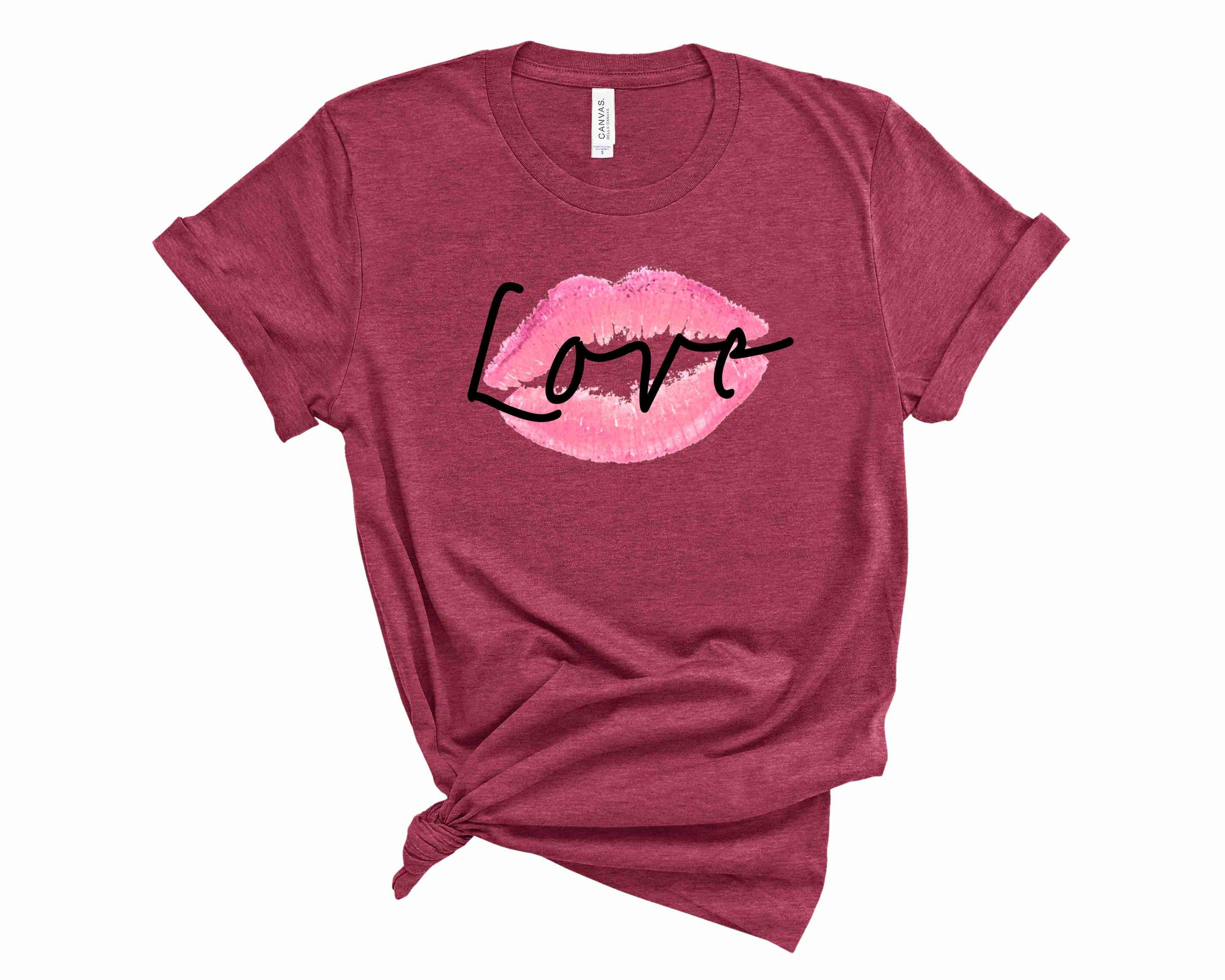 Love Lips Graphic Tee featuring a vibrant lips design on a unisex t-shirt, perfect for casual wear.