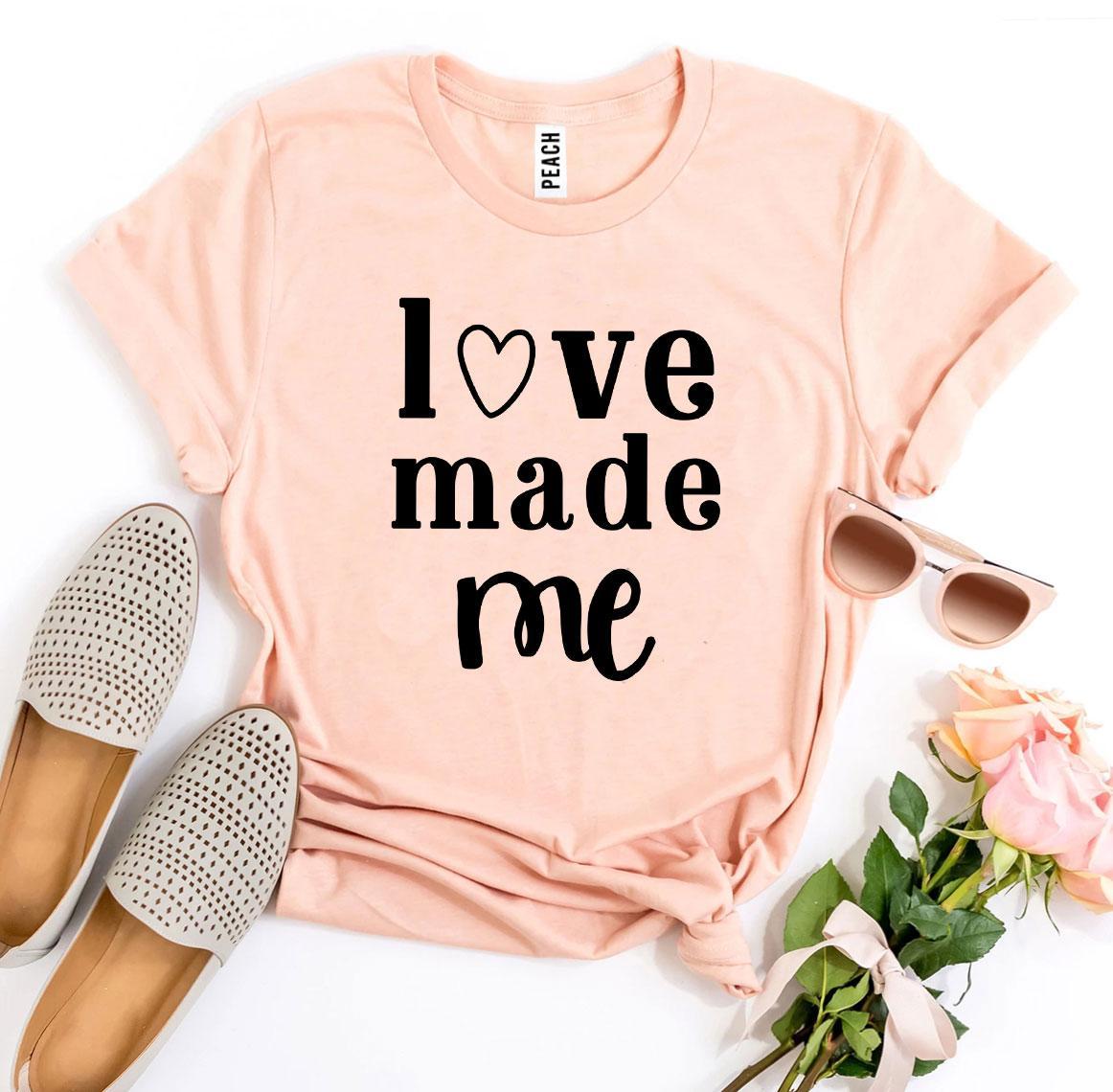 Love Made Me T-shirt made from premium ring spun cotton, featuring a soft textile flex print design.