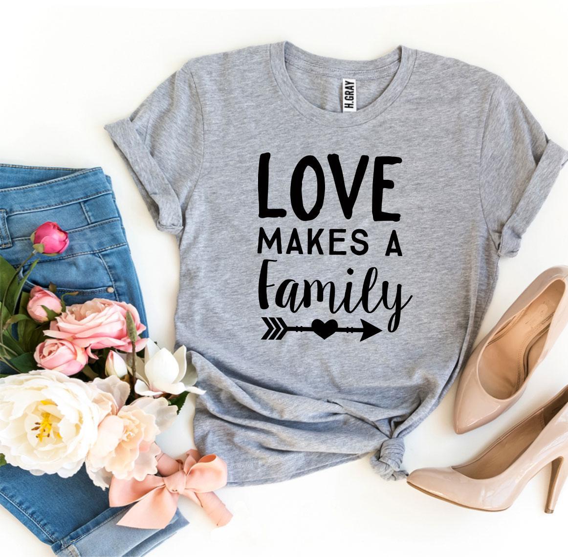 Love Makes a Family T-shirt made of premium ring spun cotton with a soft textile flex print design.