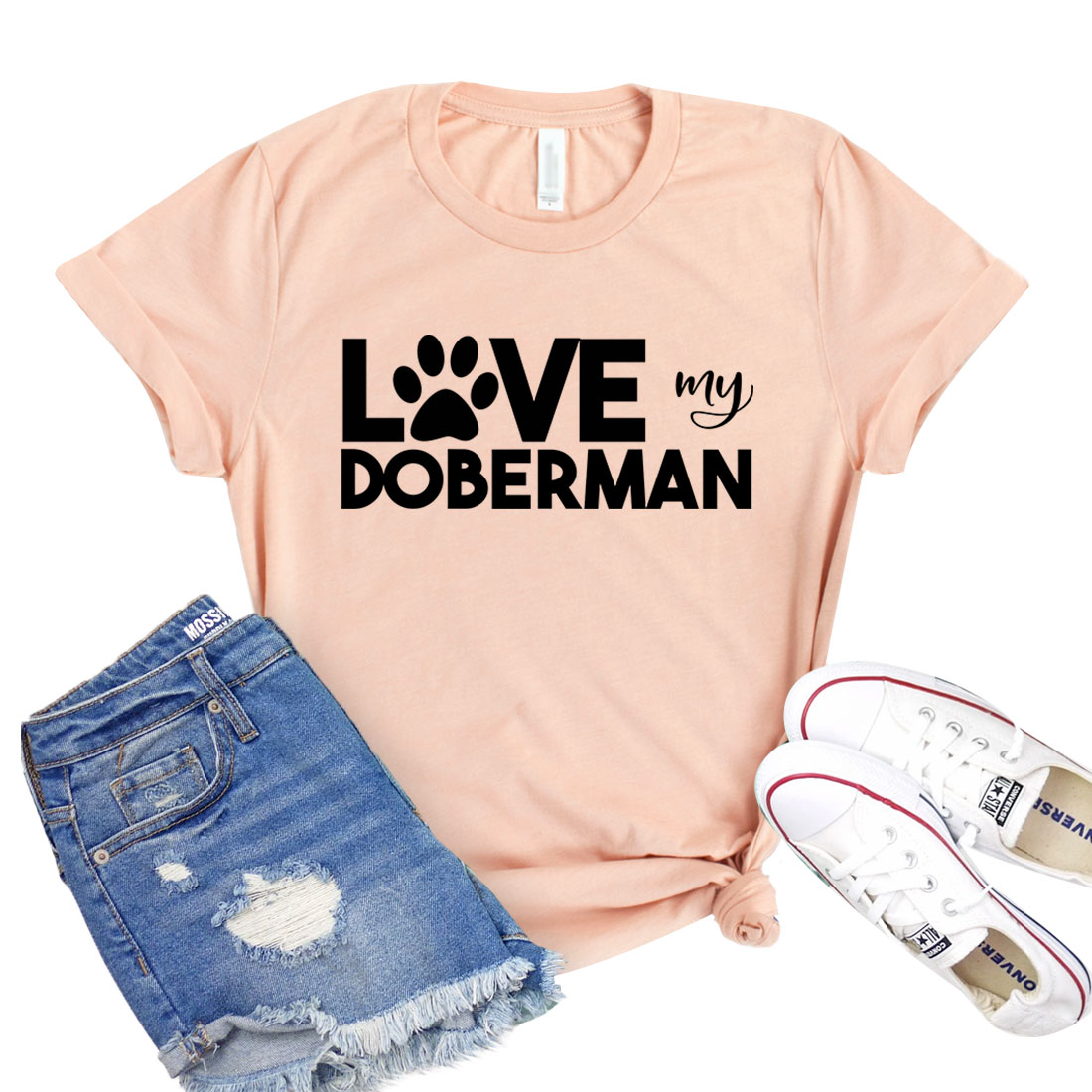 A stylish Love My Doberman T-shirt featuring a graphic design celebrating Doberman dogs, made from soft cotton fabric.