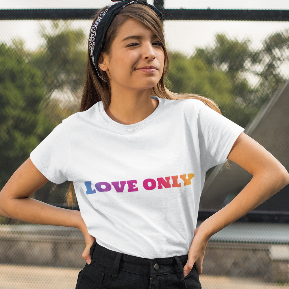 Love Only Colorful Short Sleeve Tee in various colors, showcasing its soft fabric and unisex design.