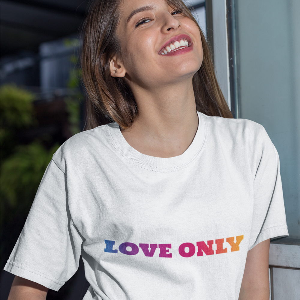 Love Only Colorful Short Sleeve Tee in various colors, showcasing its soft fabric and unisex design.