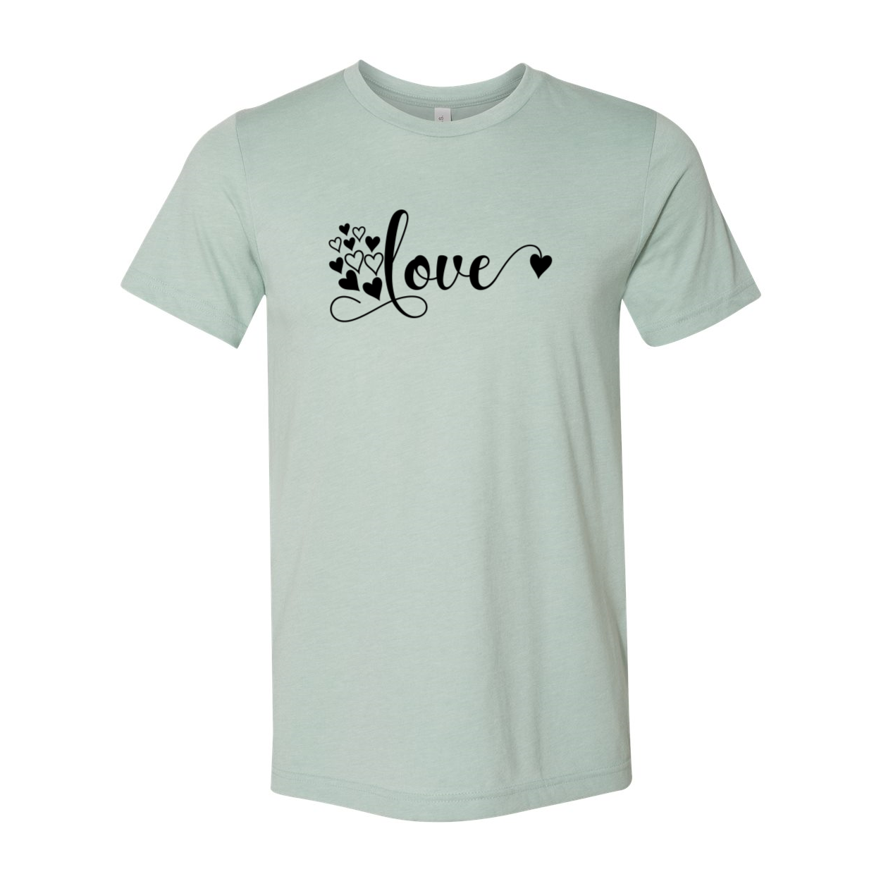 A stylish unisex Love Shirt made from soft ring spun cotton, available in various colors and sizes.