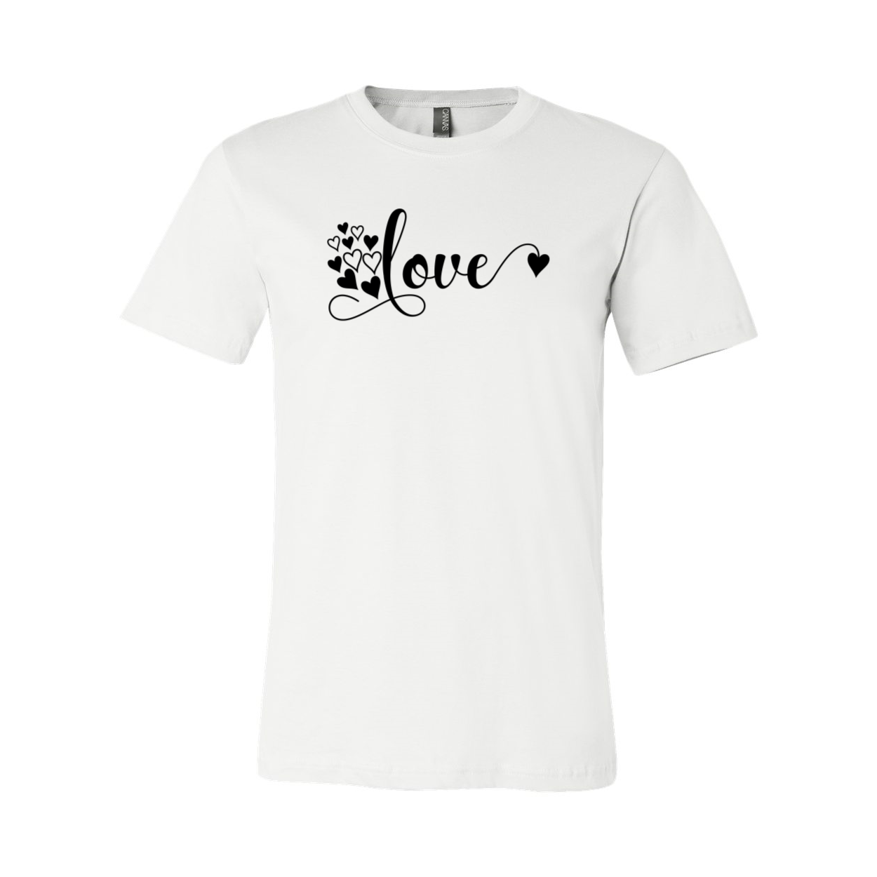 A stylish unisex Love Shirt made from soft ring spun cotton, available in various colors and sizes.