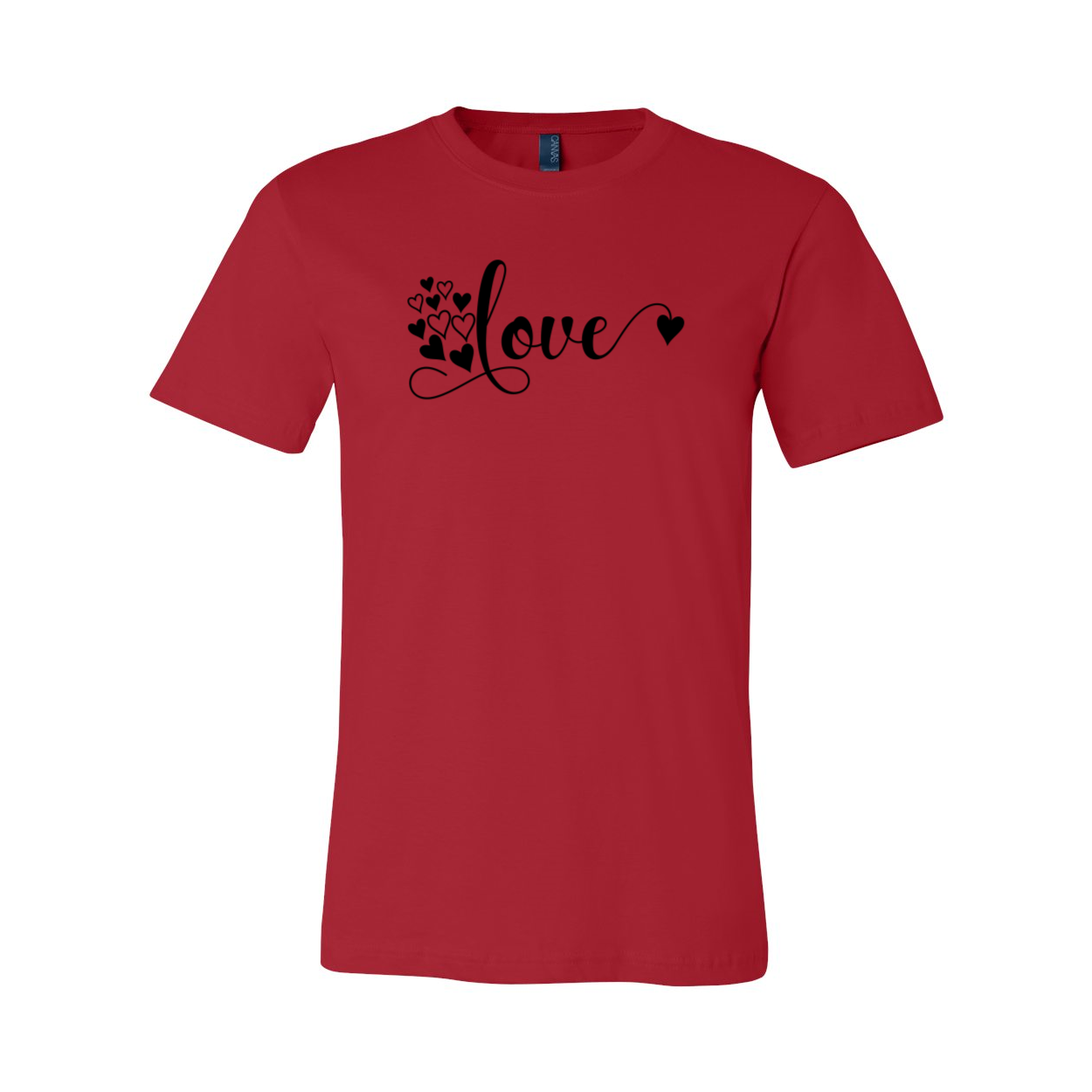 A stylish unisex Love Shirt made from soft ring spun cotton, available in various colors and sizes.