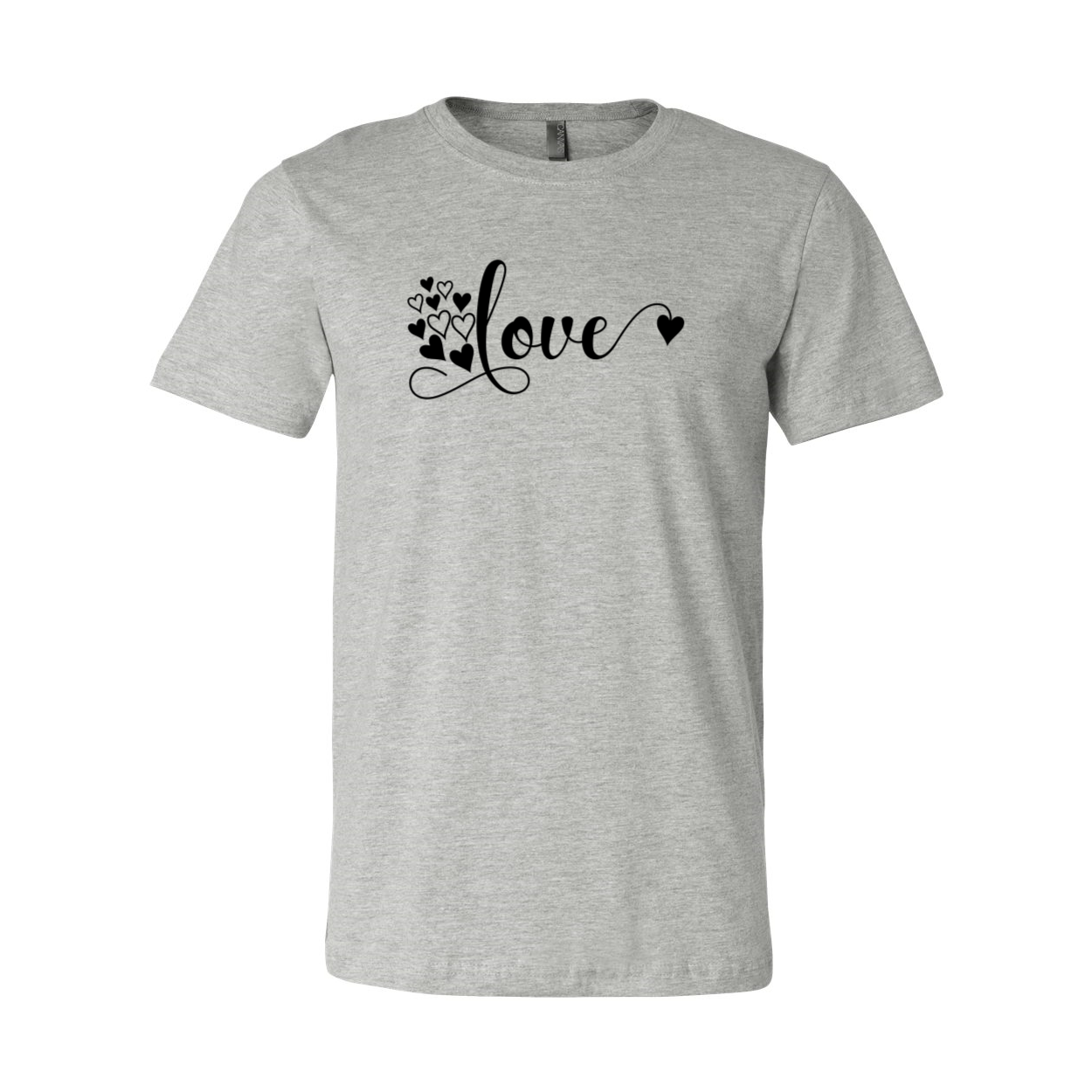 A stylish unisex Love Shirt made from soft ring spun cotton, available in various colors and sizes.