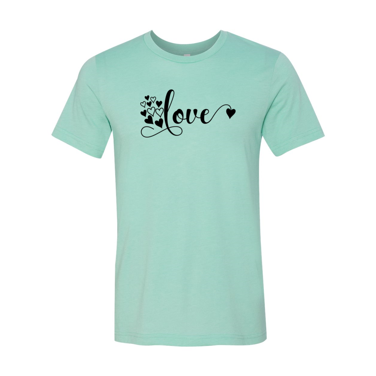 A stylish unisex Love Shirt made from soft ring spun cotton, available in various colors and sizes.