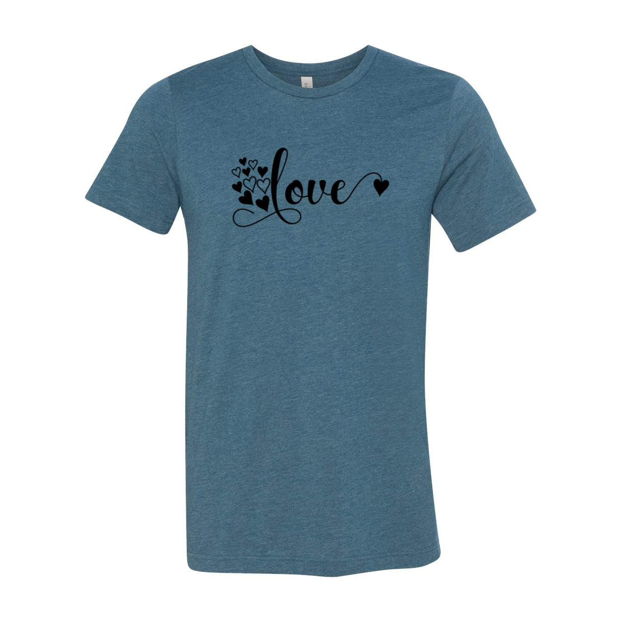 A stylish unisex Love Shirt made from soft ring spun cotton, available in various colors and sizes.