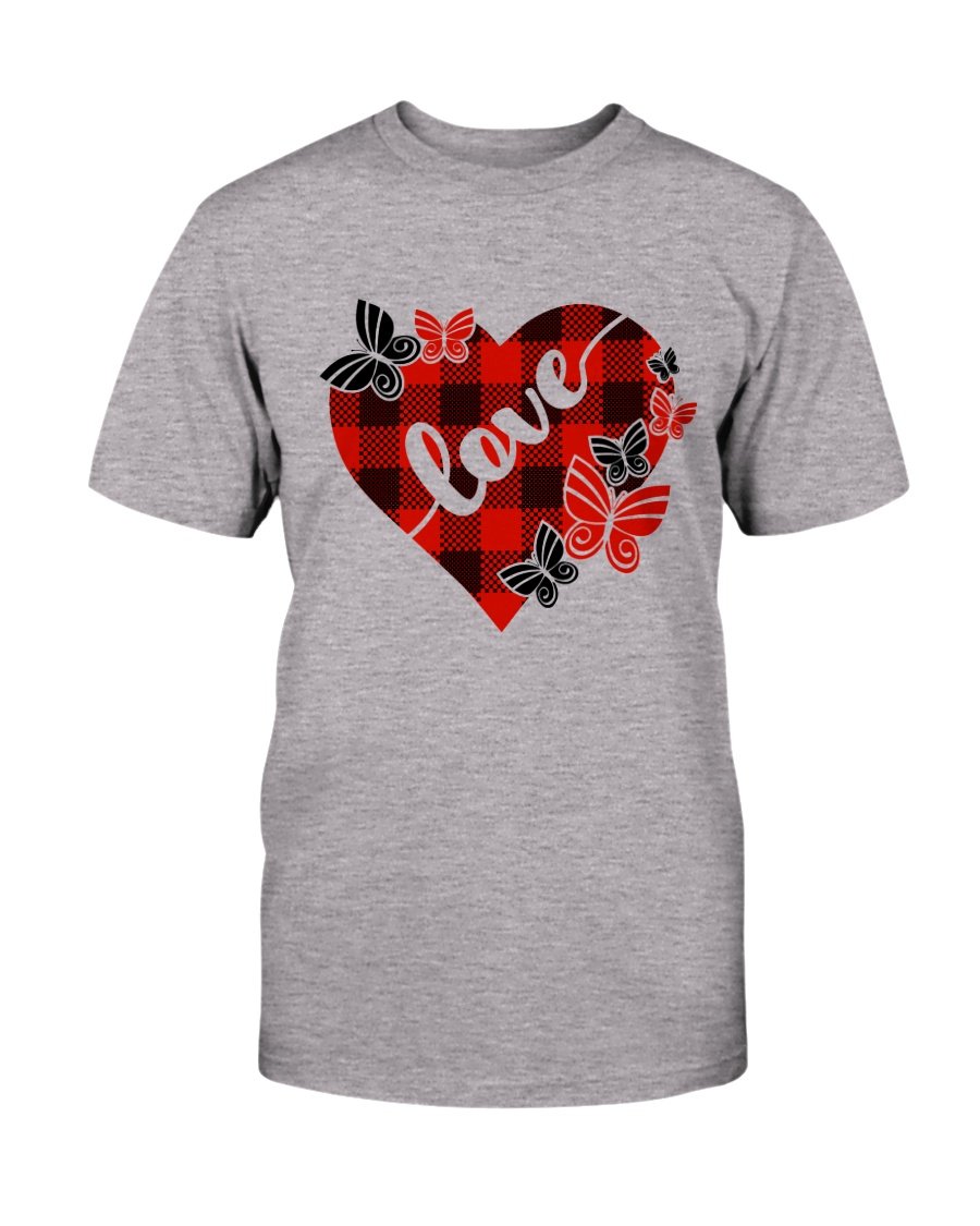 A unisex Love Shirt made from soft ring spun cotton, available in various colors and sizes, featuring a crew neck and short sleeves.