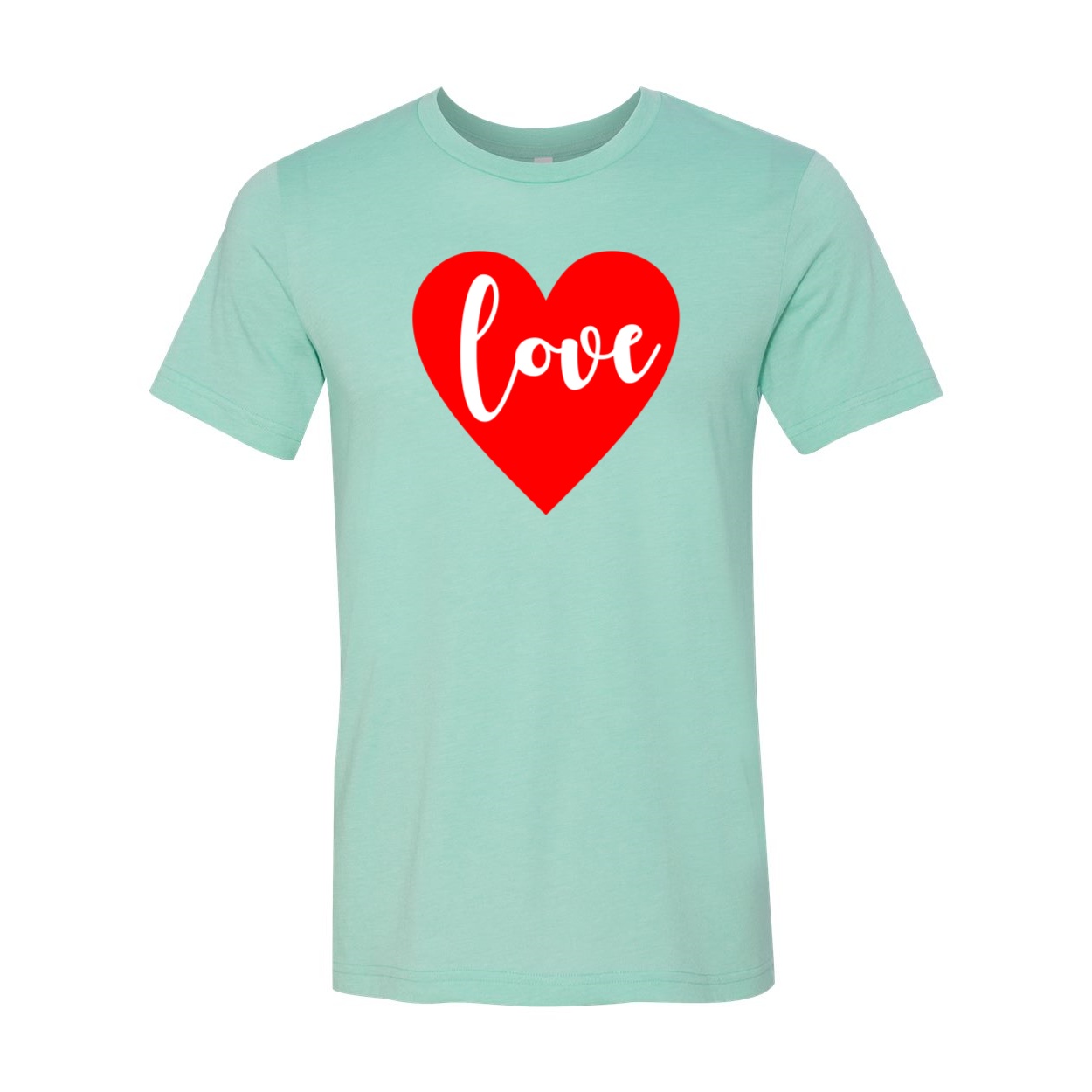 A stylish unisex Love Shirt made from soft ring spun cotton, available in various colors and sizes, featuring a classic crew neck and short sleeves.